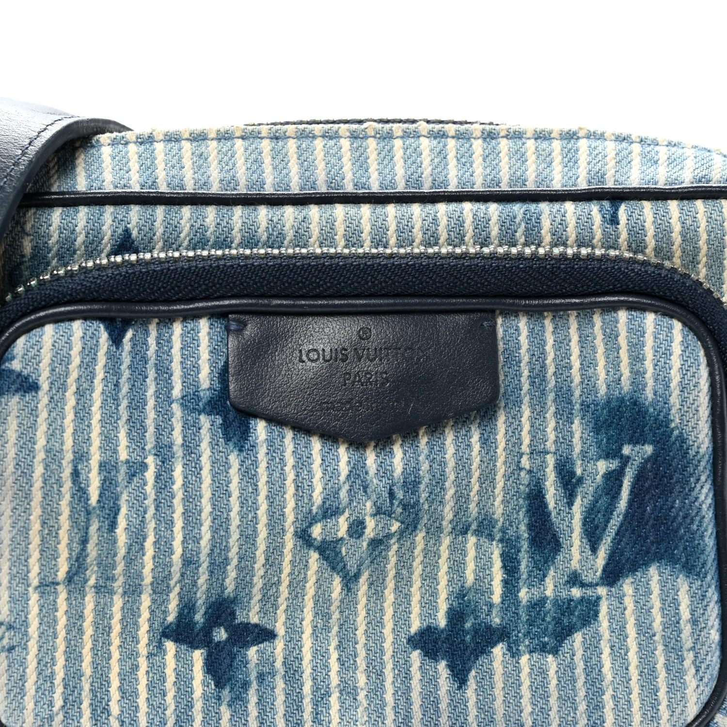 Hickory Stripes Denim Monogram Watercolor Outdoor Pouch Blue