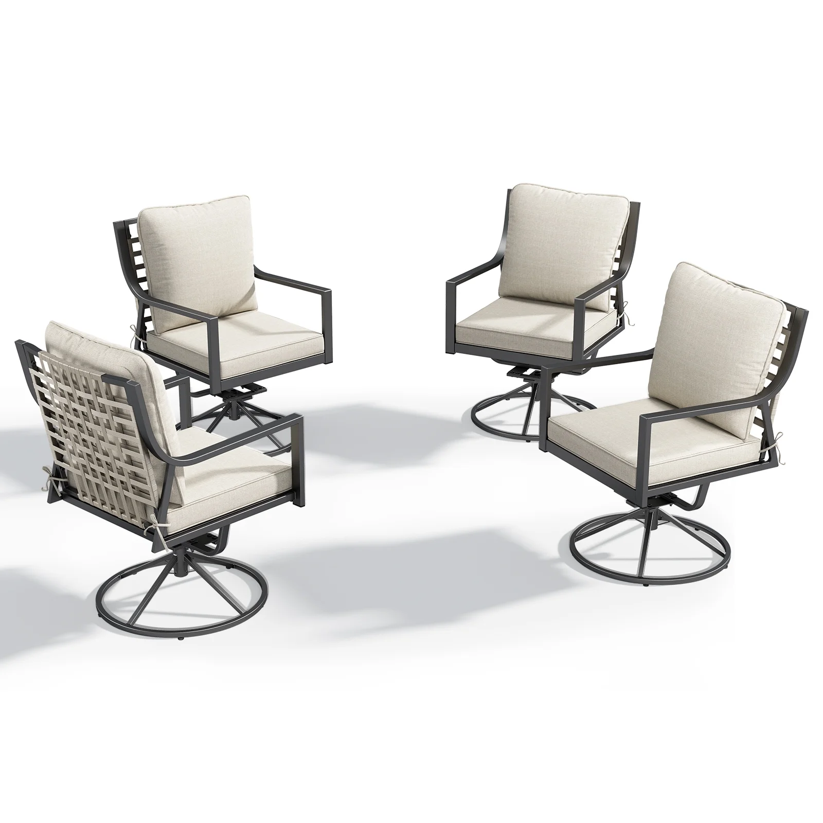 Swivel Rocker Patio Chairs Set of 4, Outdoor PE Wicker Dining Chairs with Beige Olefin Cushions and Gray Metal Frame, 360�� Swivel Rocking Motion for Garden Deck Porch(4 Pack) - Image 2