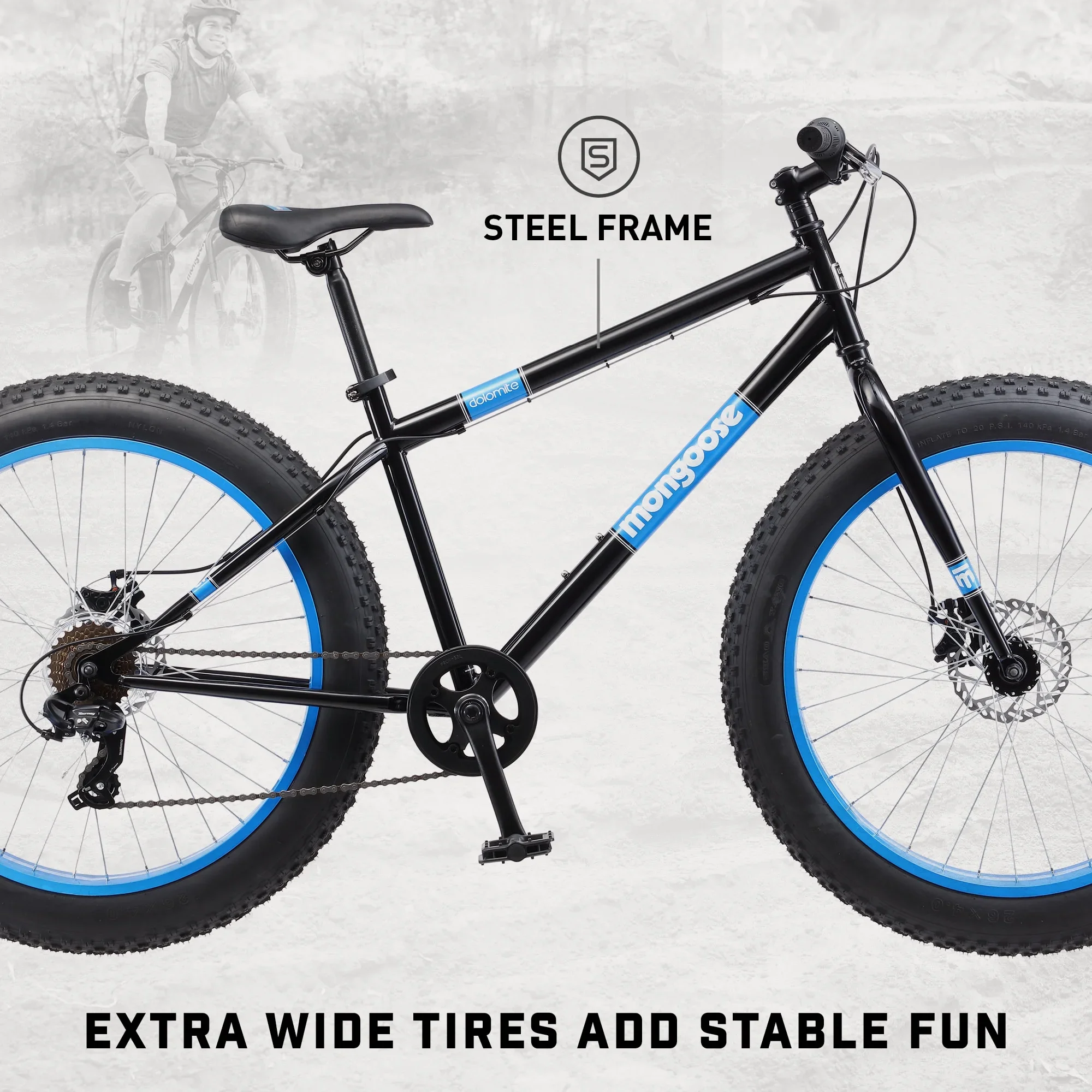26 Mongoose Dolomite Mens Fat Tire Bike, 7 Speeds, Adults Age 13+, Black