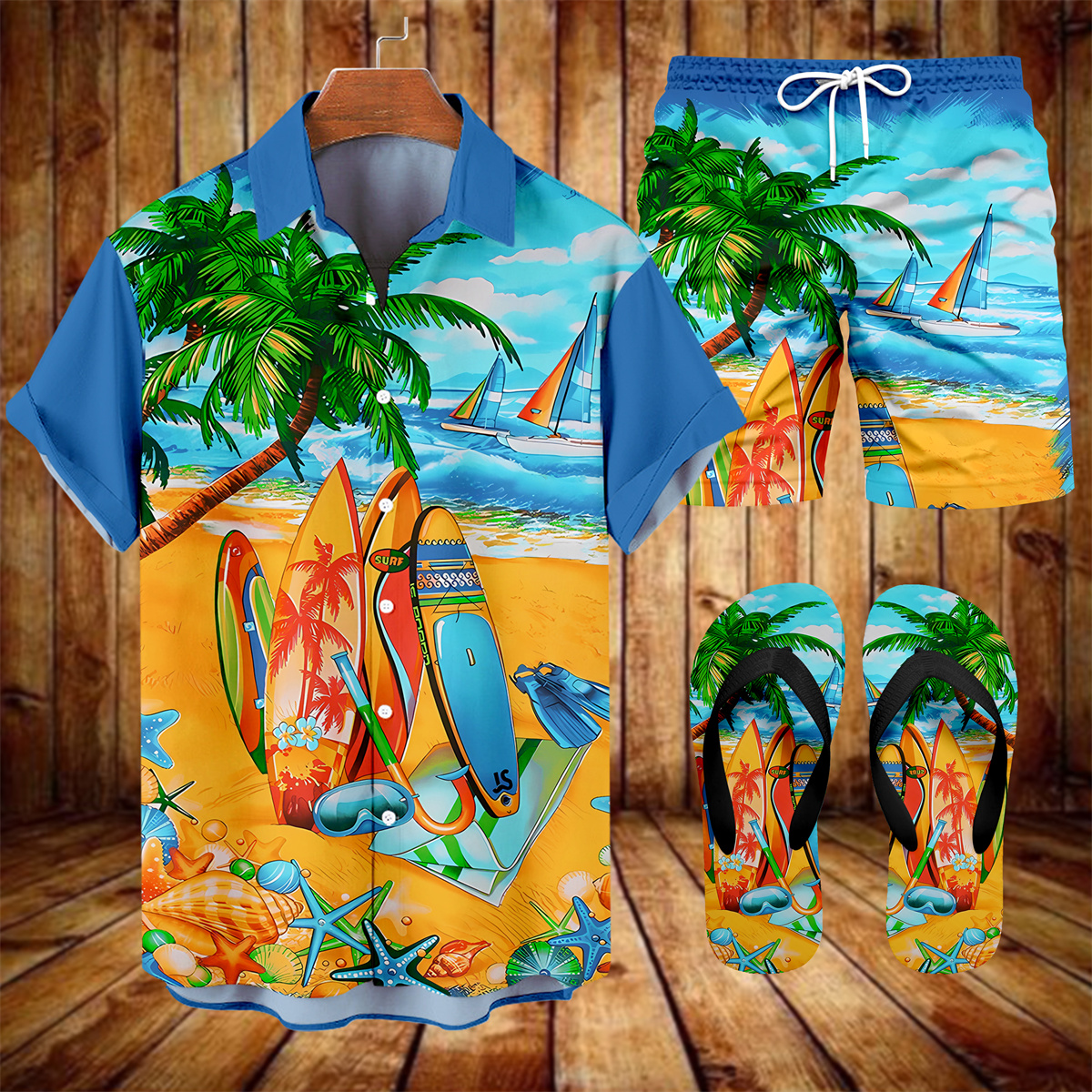 Ensemble trois pièces Suitmens pour homme, imprimé vacances hawaïennes, motif tiki, référence 021