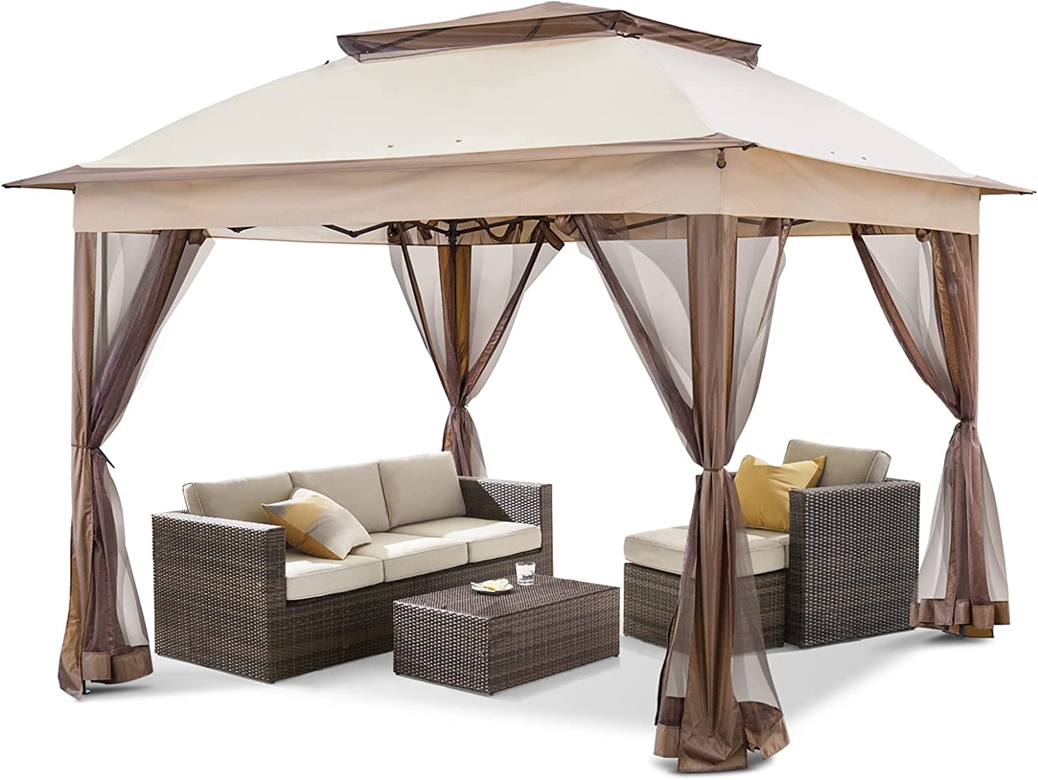 Tente de jardin instantanée pliante 11x11 avec moustiquaire, abri extérieur offrant 121 pieds carrés d'ombre par COOS BAY
