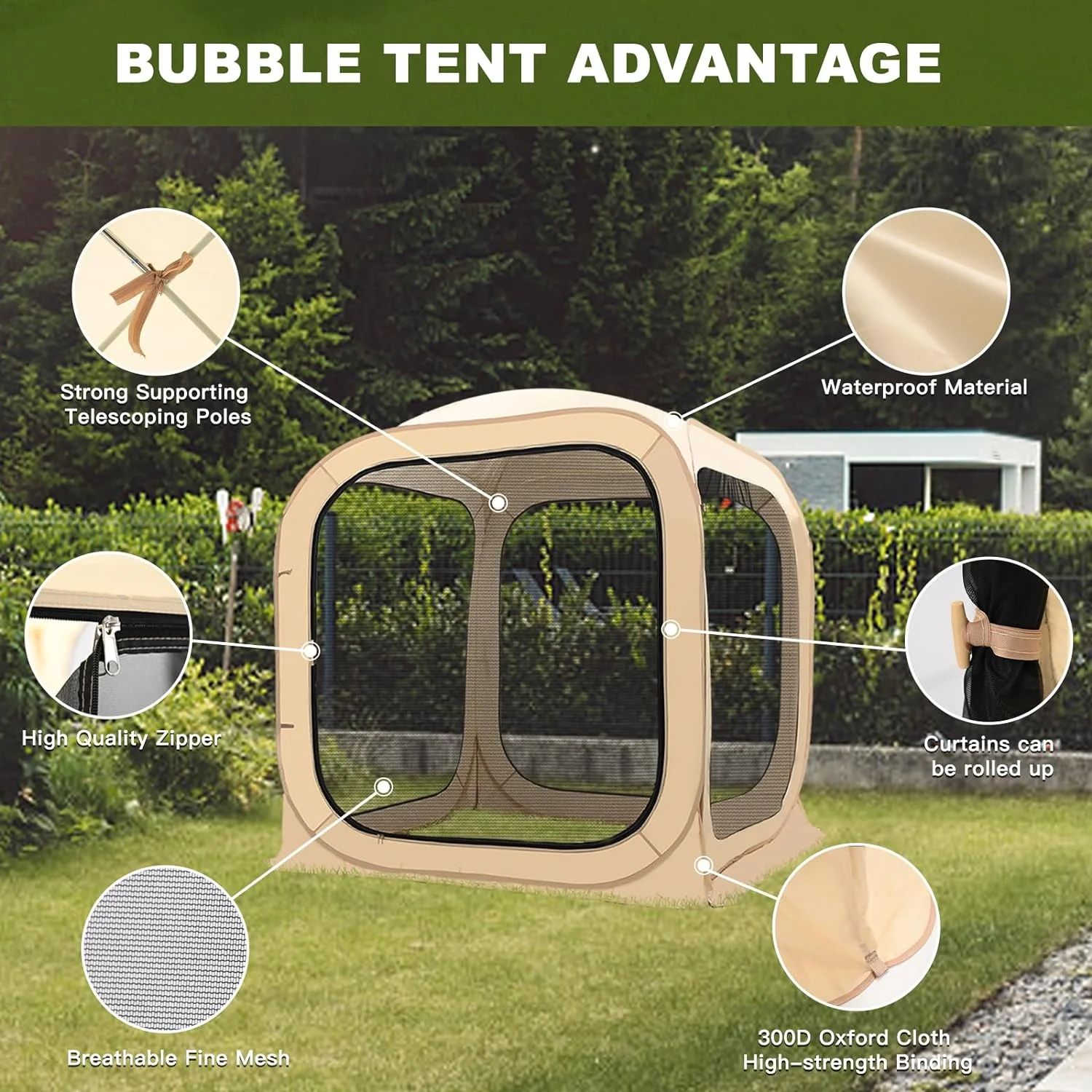 Sports Tent Pop up Weather Pod Outdoor Screen House Pod Tent Shelter for up to 6 People, 71in Large Instant Weatherproof Pop up Tent with Clear View for Camping(Mesh/71" x 71" x 71") - Image 4