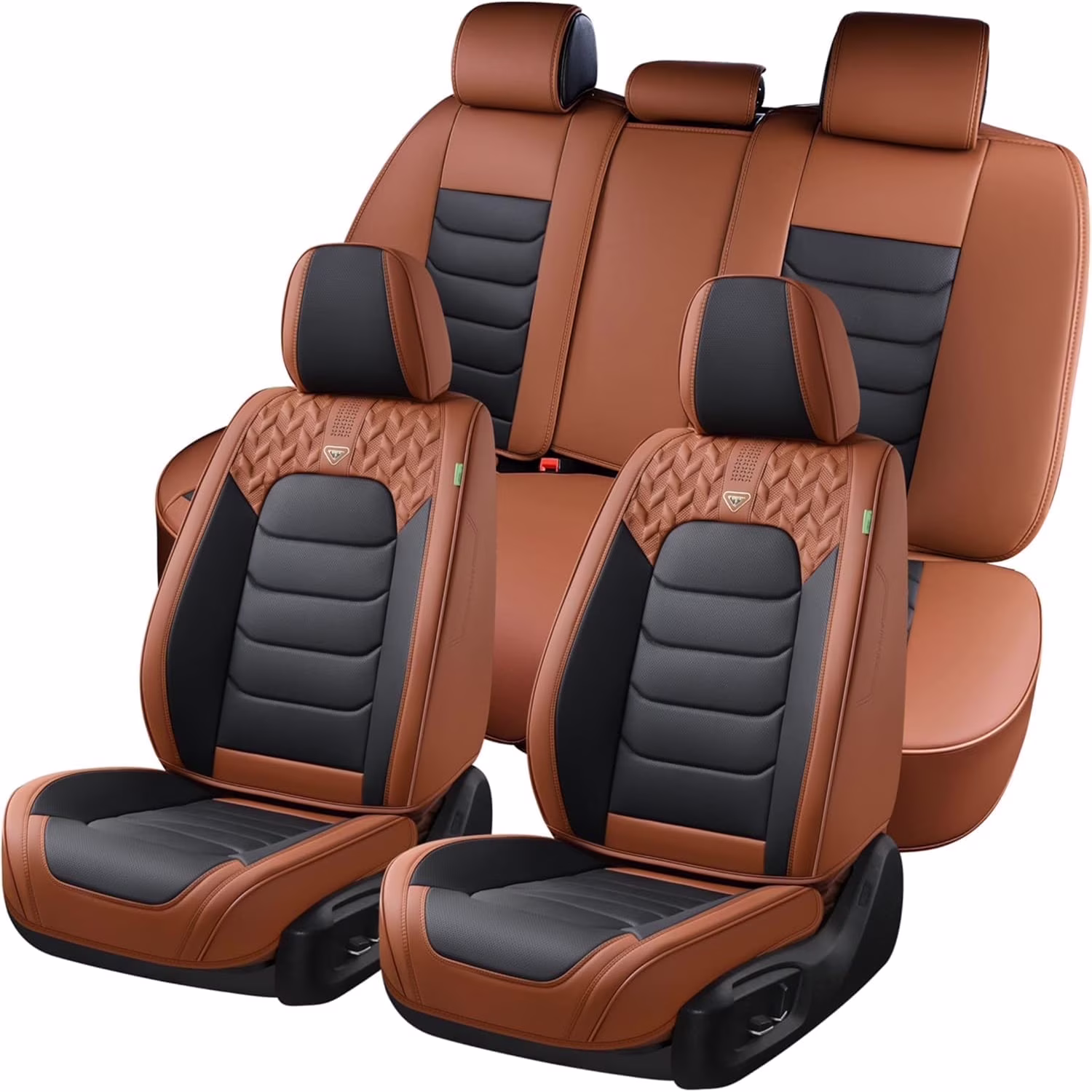 Florich Full Set Seat Covers, Waterproof Faux Leather Seat Protectors, Comfortable Auto Interior Cushions Fit for Most Cars SUV Trucks, Black&Brown