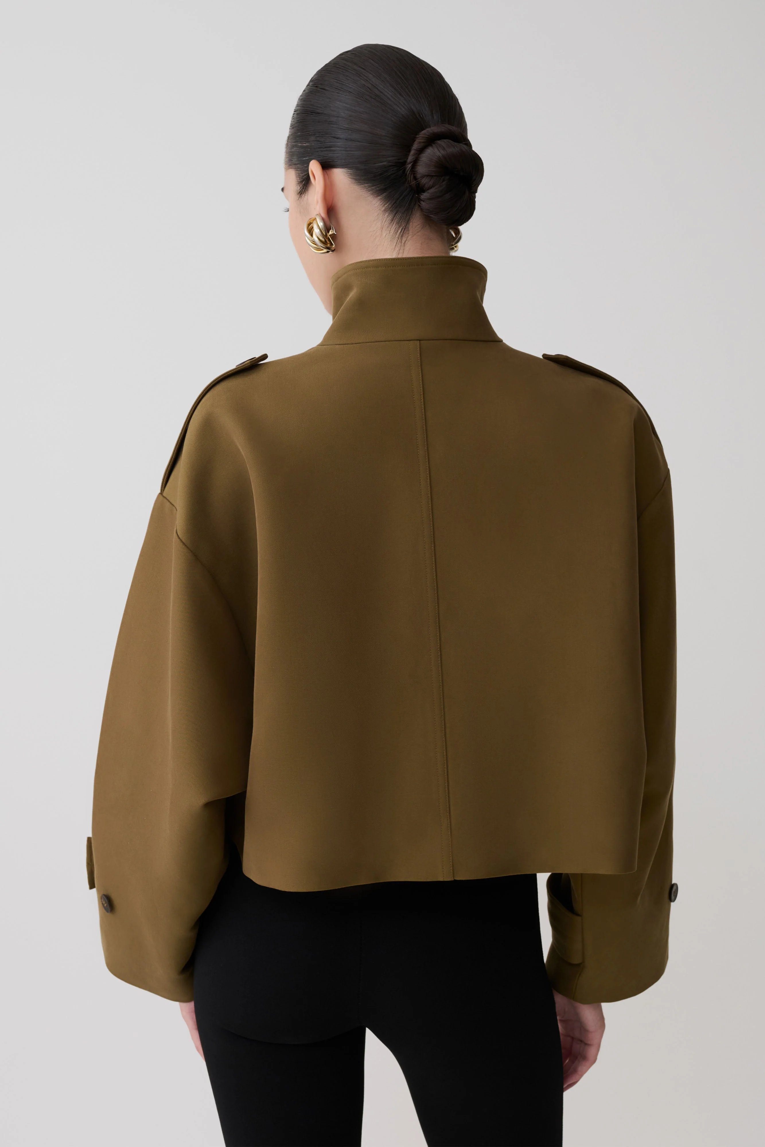 Rue Funnel Neck Bomber Jacket - Khaki
