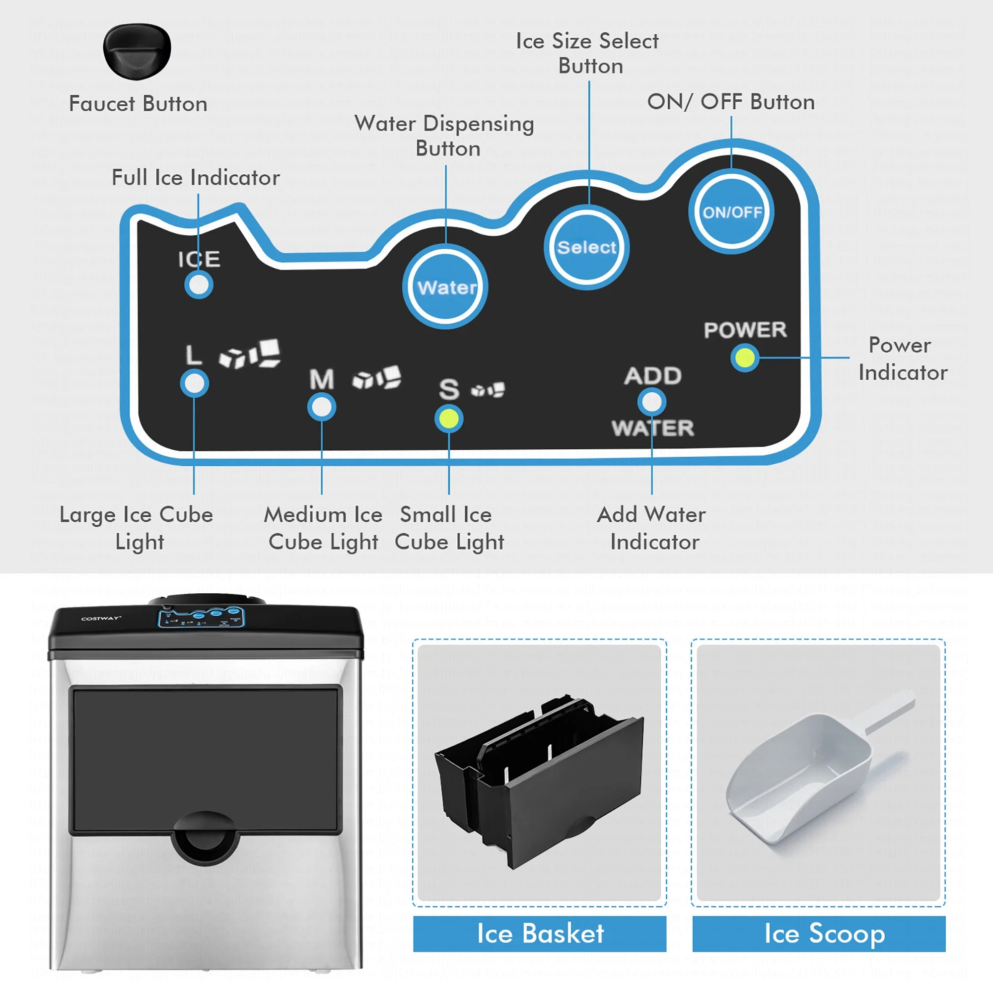 Costway 2 - in - 1 Stainless Steel Countertop Ice Maker Water Dispenser 48 lb/24H W/ Scoop