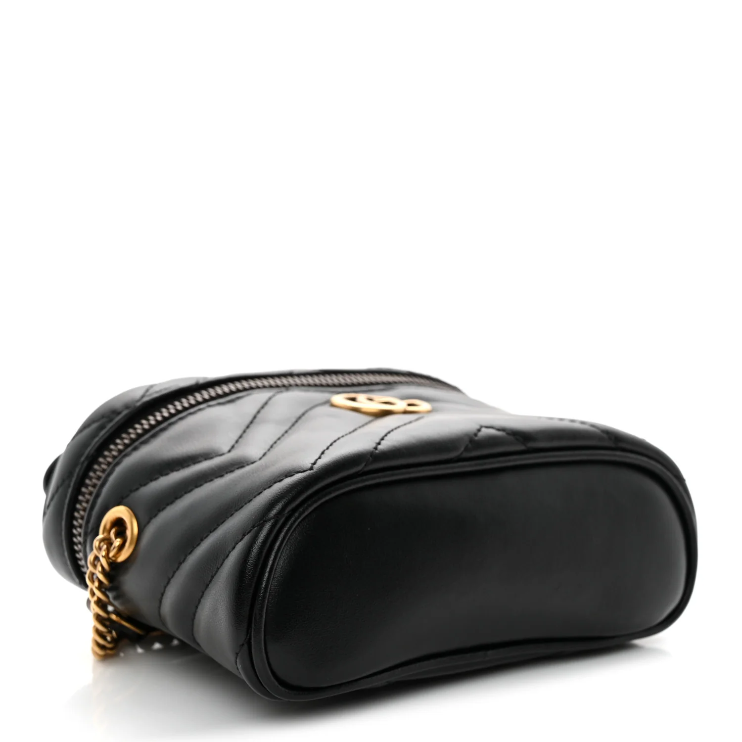Calfskin Matelasse Chevron Mini GG Marmont Top Handle Bag Black