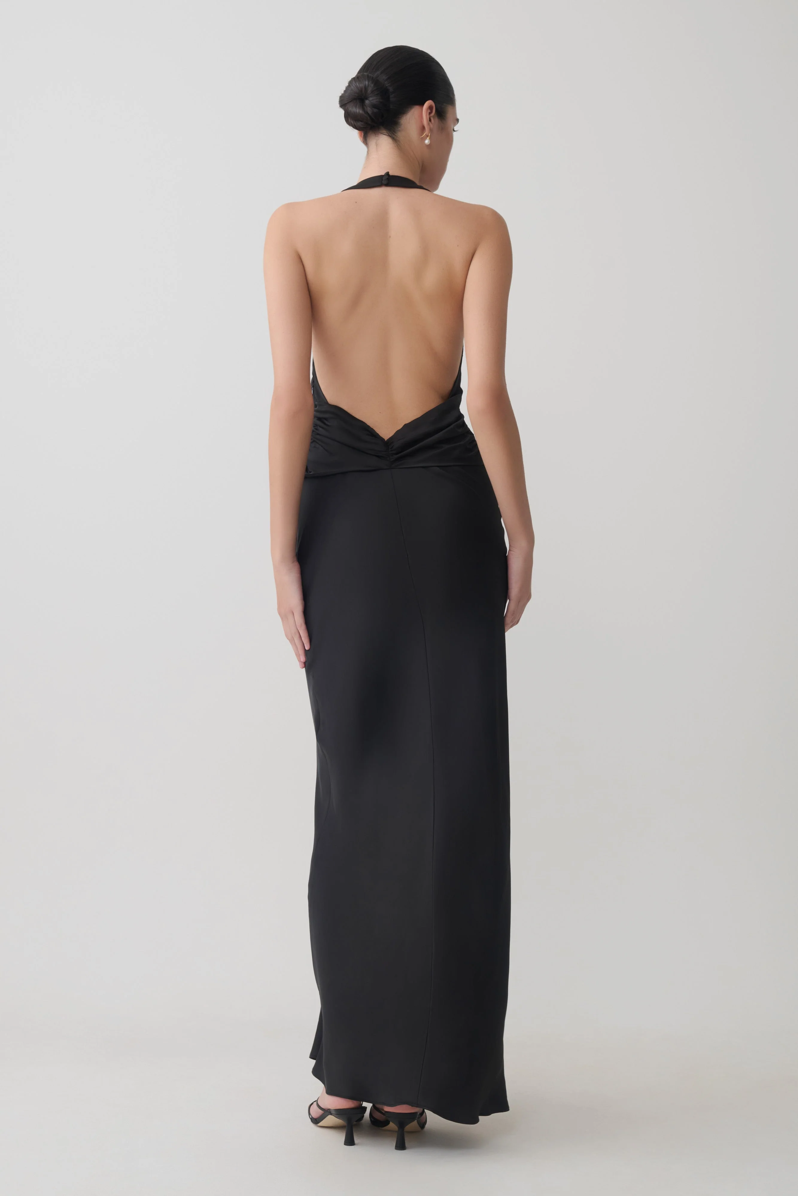 Rinna Satin Halter Maxi Dress - Black