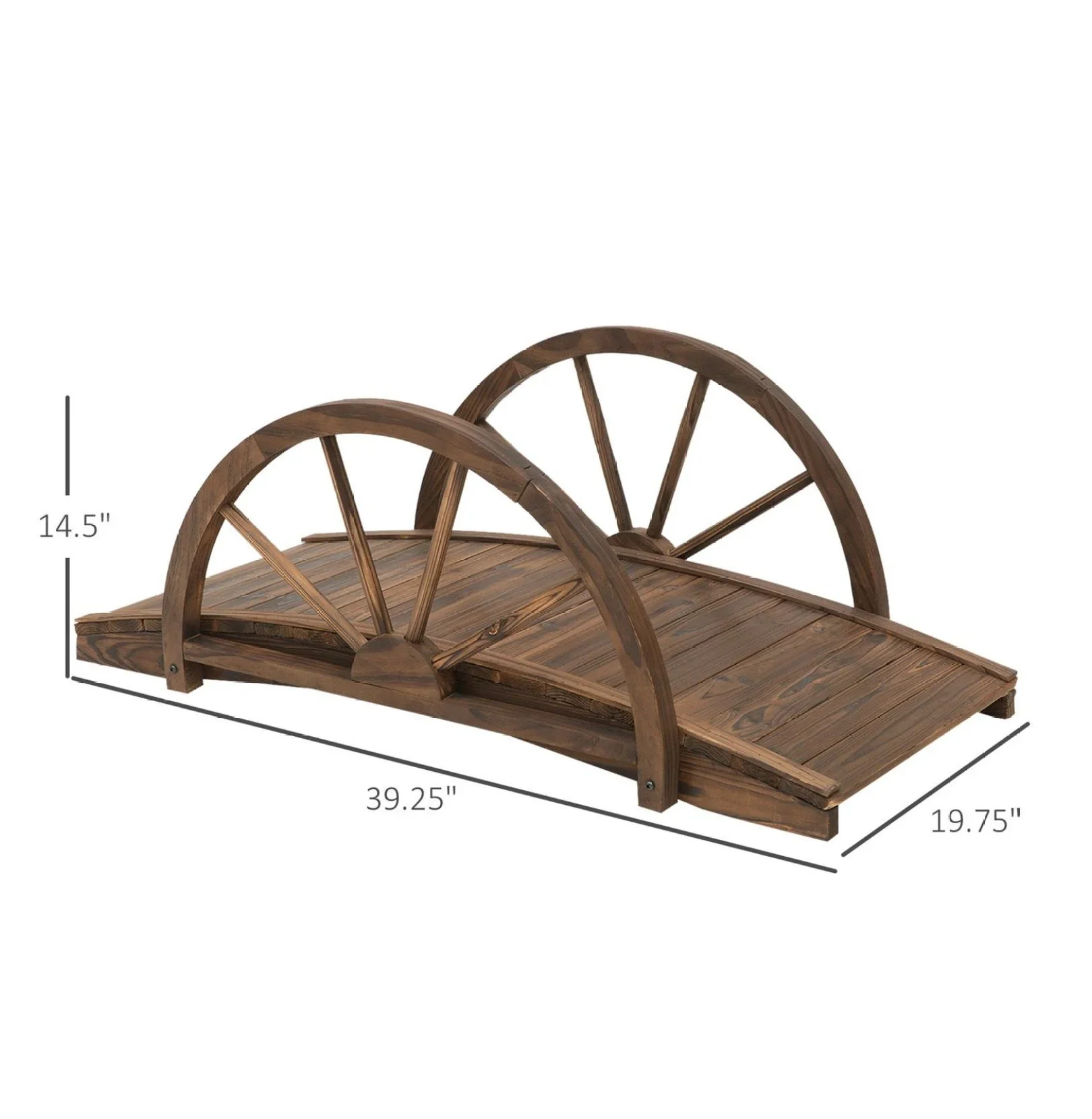 AetherLove 3.3ft Wooden Garden Bridge Arc Stained Finish Walkway with Half Wheeled Railings
