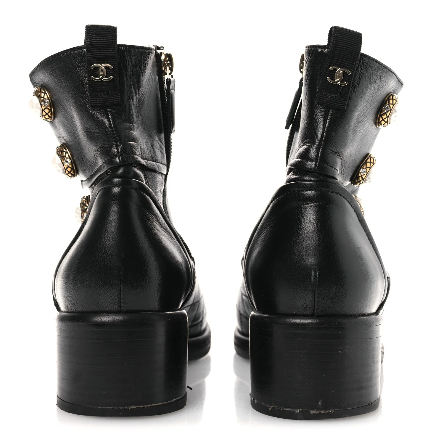 Lambskin Pearl Short Boots 38.5 Black