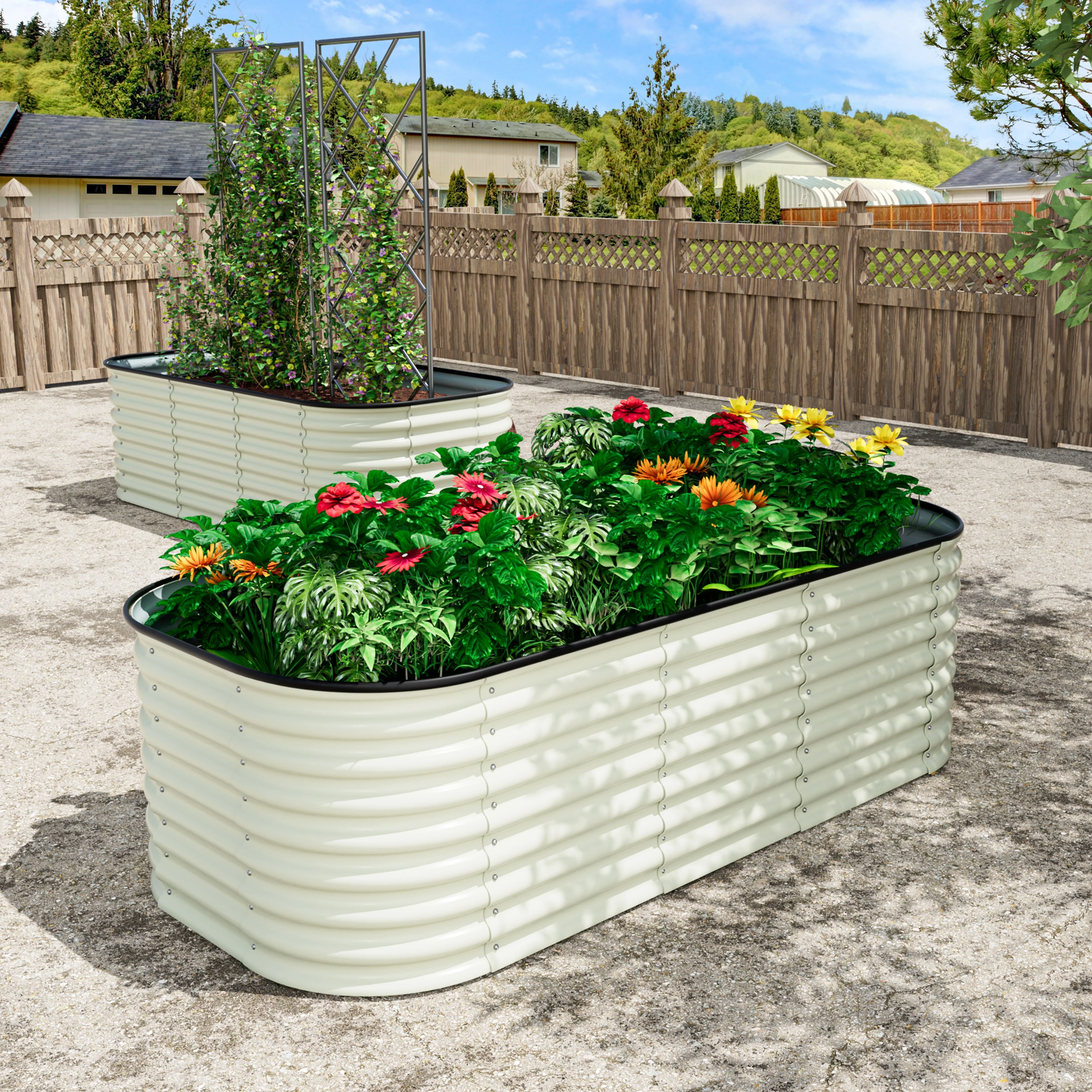 VEIKOUS Metal Garden Bed, 6x3x2 ft Galvanized 9-in-1 Modular Garden Planter Box Kit, Pearl White