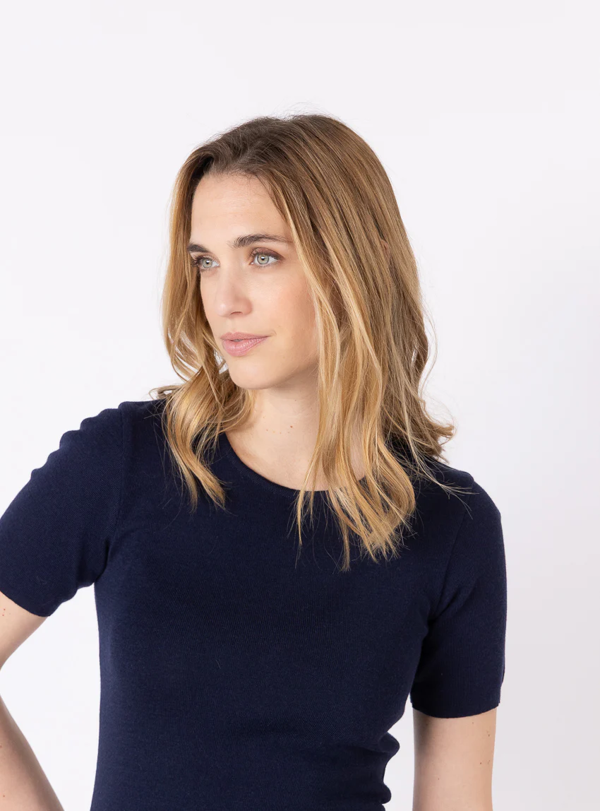 Tee-shirt thermique femme en laine merinos bleu marine
