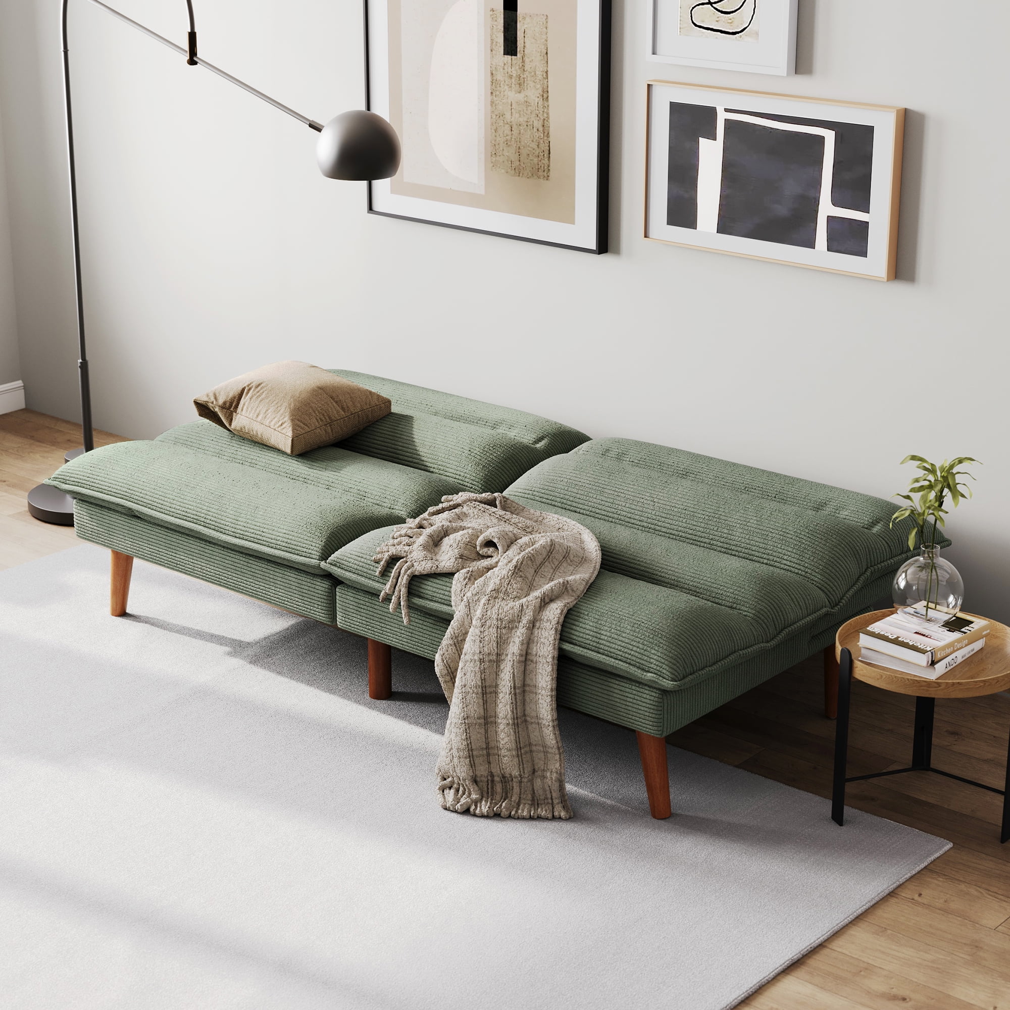71" W Corduroy Convertible Futon Sofa Bed, Army Green(Army Green) - Image 8