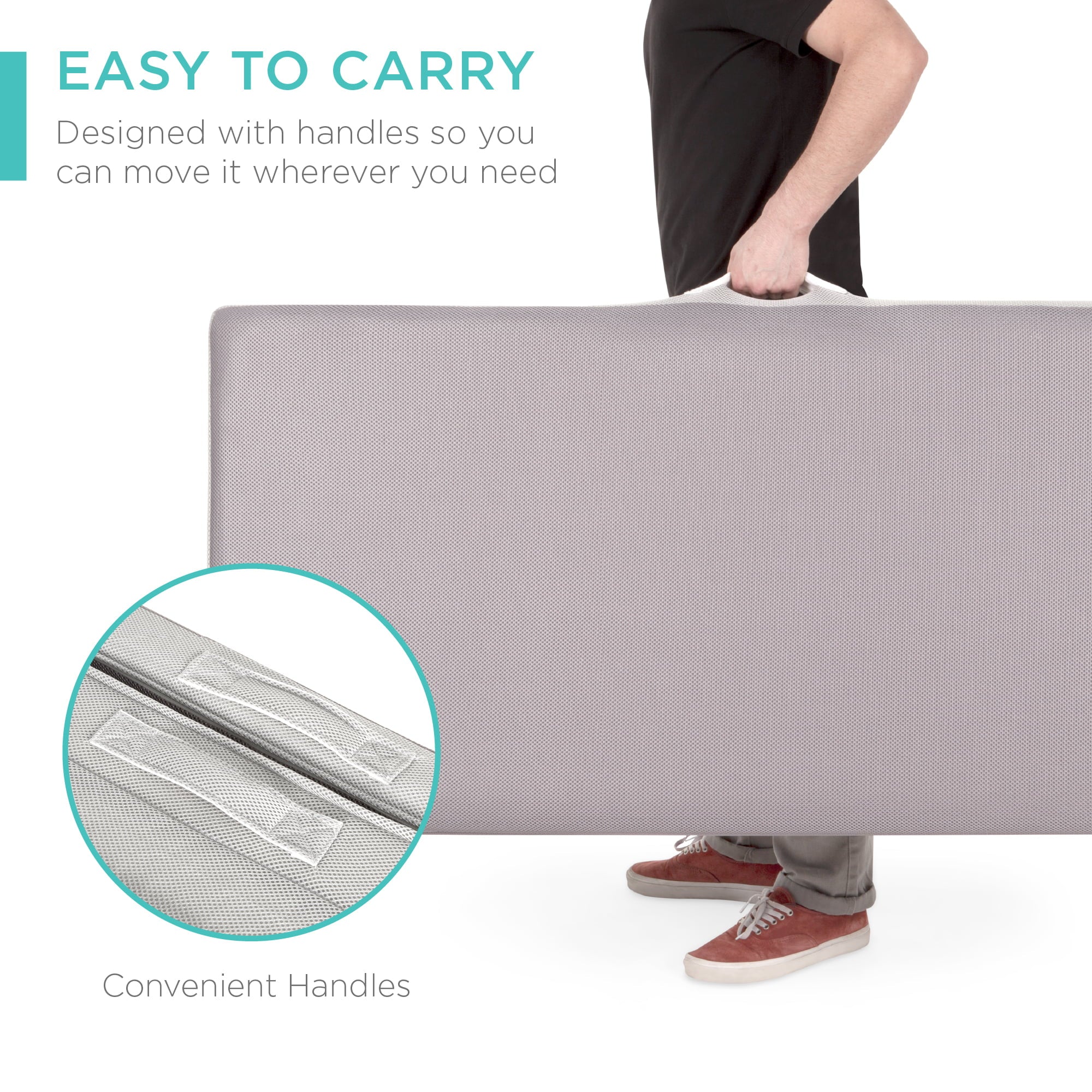 Choice Products 4in Thick Folding Portable Queen Mattress Topper w/ Carry Case. Plush Foam. Washable Cover
