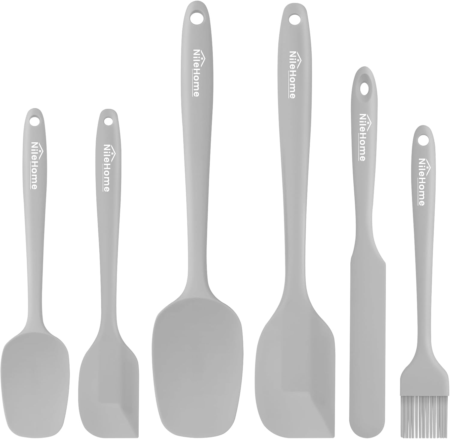 NileHome 6 Pieces Silicone Spatula Set with Silicone Brush, Mixing-Black