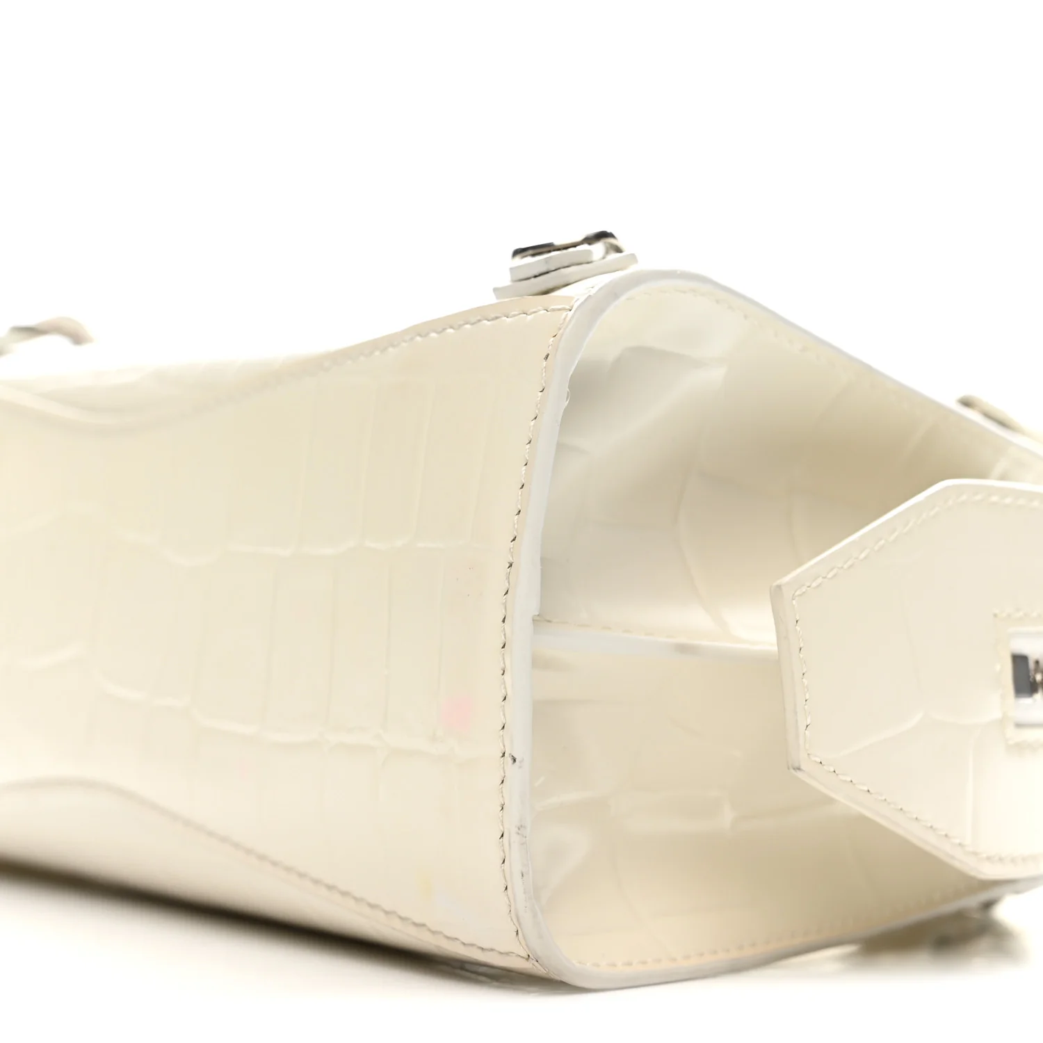 Semi Shiny Calfskin Crocodile Embossed Neo Classic Silver Hardware Mini City White