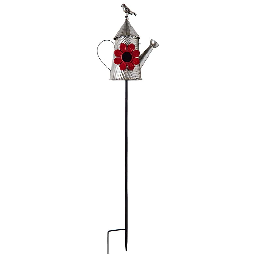 Metal Birdhouse Garden Stakes – Yellow, Red, and Blue Colors