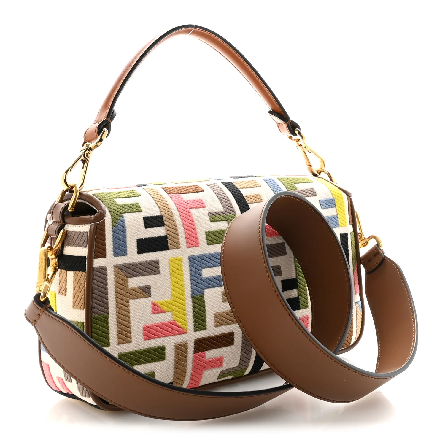 Canvas Ricamo Vitello King FF Multicolor Embroidered Baguette Grezzo Multicolor Gianduia