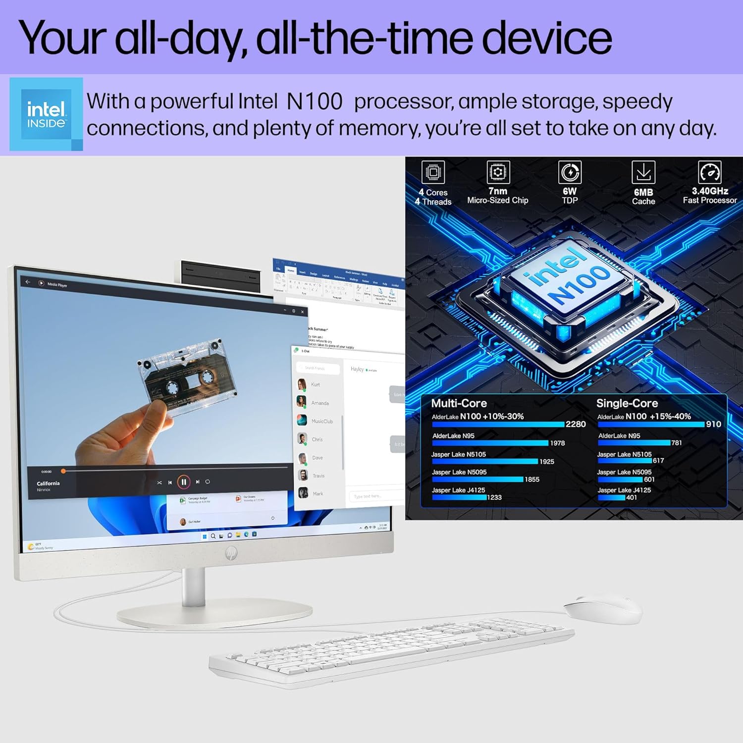HP 24 Touchscreen All-in-One Desktop Computer for Home and School  Intel Processor  23.8
