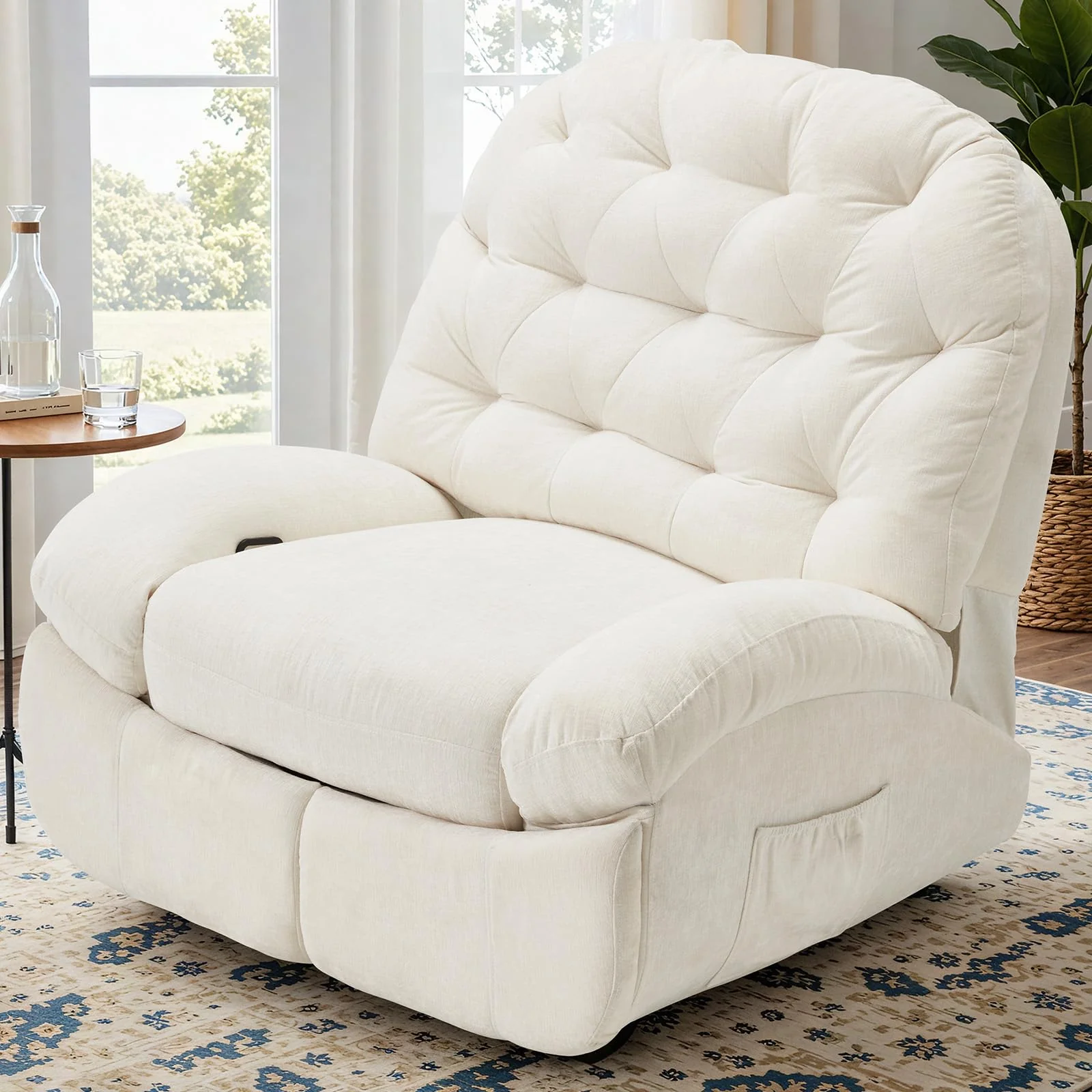 AECOJOY Oversized Recliner Chair, 360° Swivel Rocking Glider, Modern Ergonomic Chaise Lounge Sofa for Living Room, Cream White