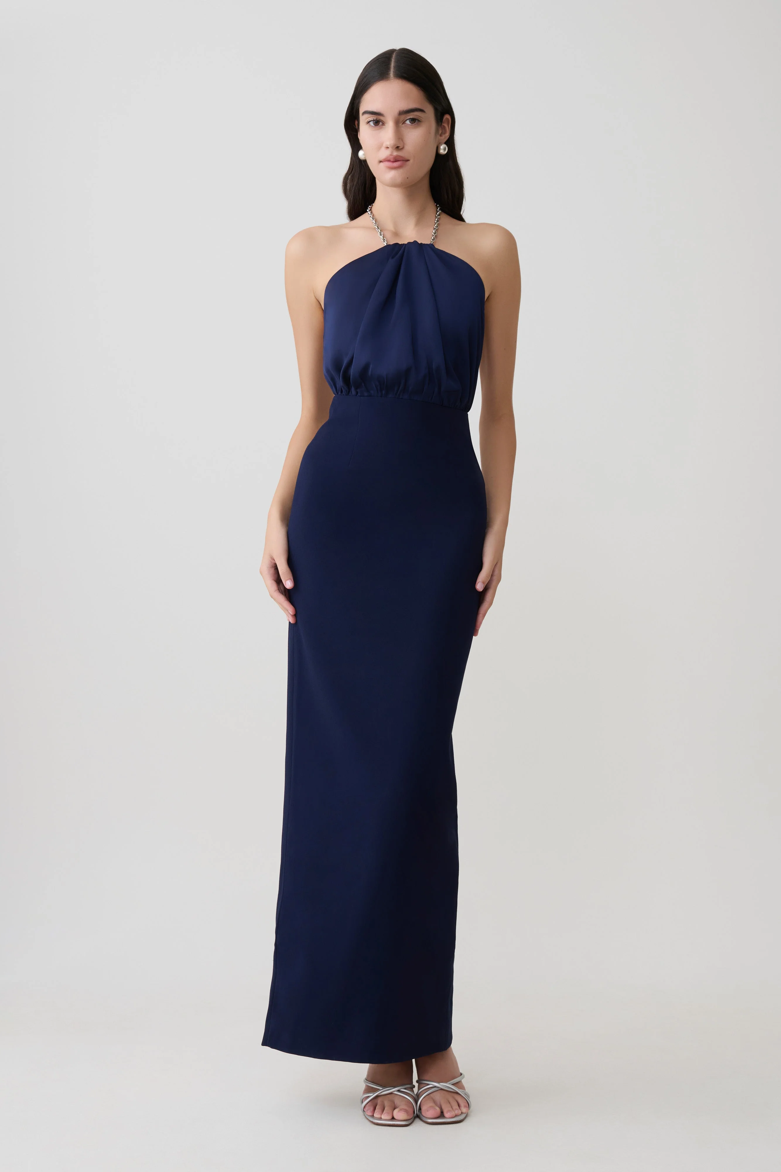 Elina Satin Necklace Maxi Dress - Navy