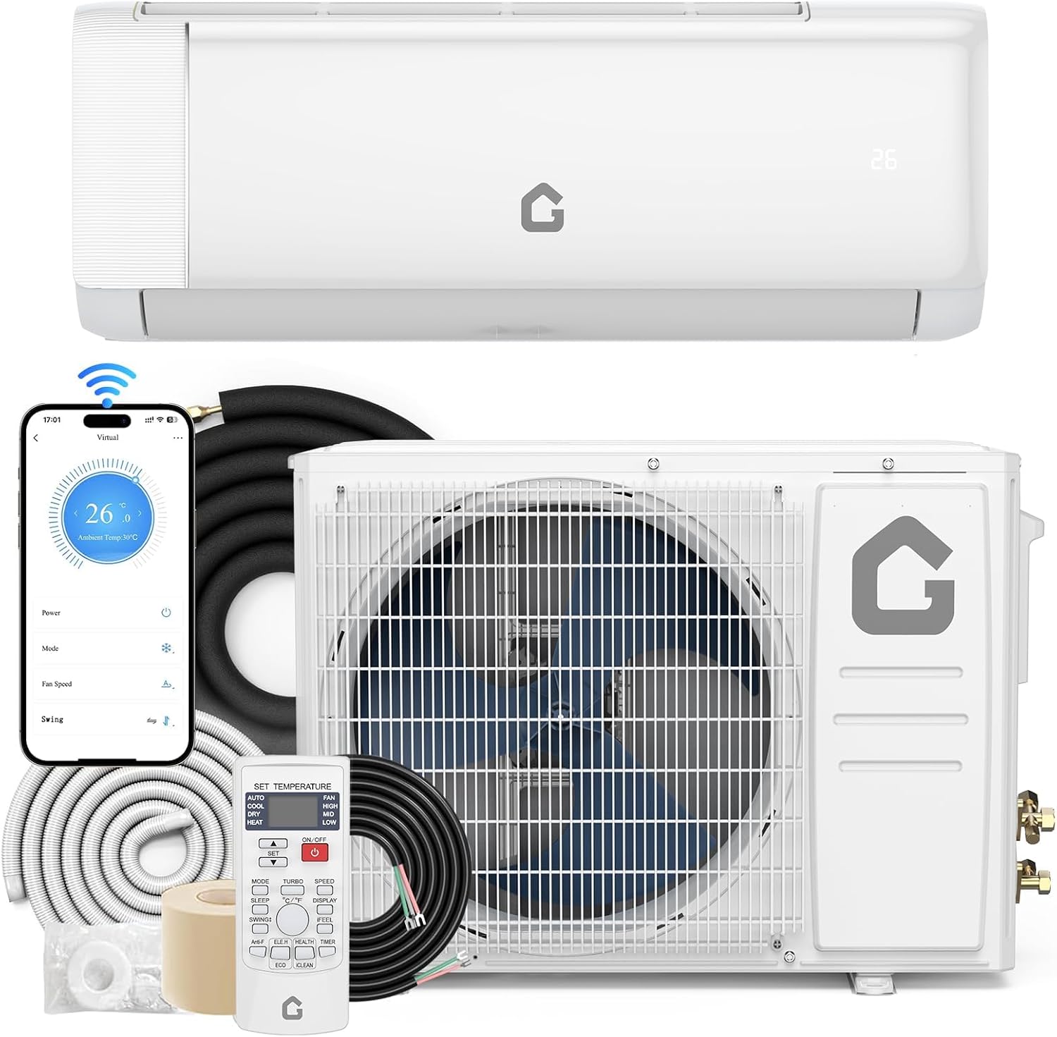 Mini Split Air Conditioner 9000 BTU with 18.5 SEER2 Efficiency, Smart Split Unit AC Cooling/Heating Up to 450 Sq.Ft, Inverter Tech Ductless Air Conditioner with WiFi & Remote Control