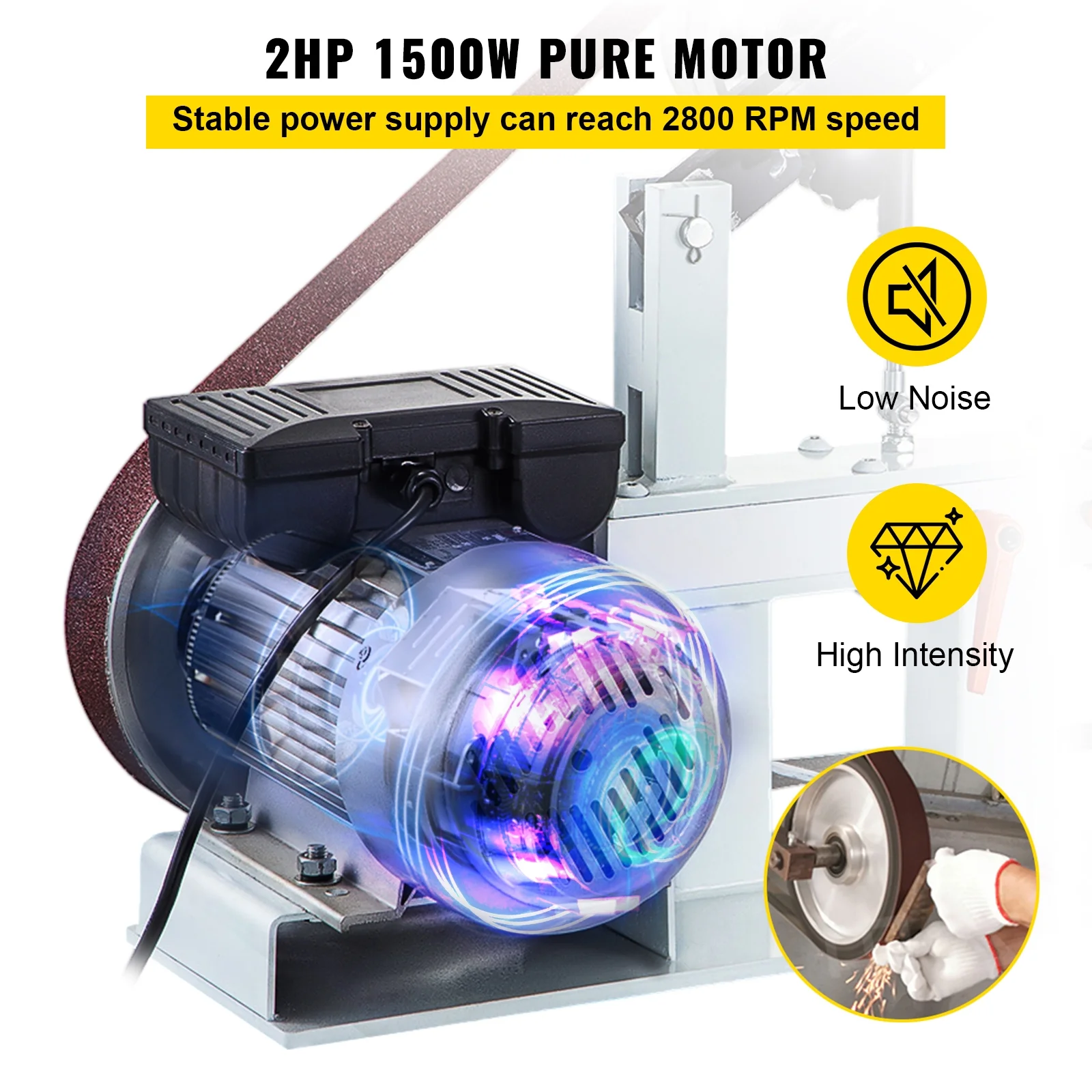 2" x 82" Belt Grinder, 2HP 1500W, Versatile 3 in 1 Constant Speed Sander, 110V Bench Sander with 12" Wheel, Flat Platen Tool Rest, Ideal for Knife Crafting Image 4