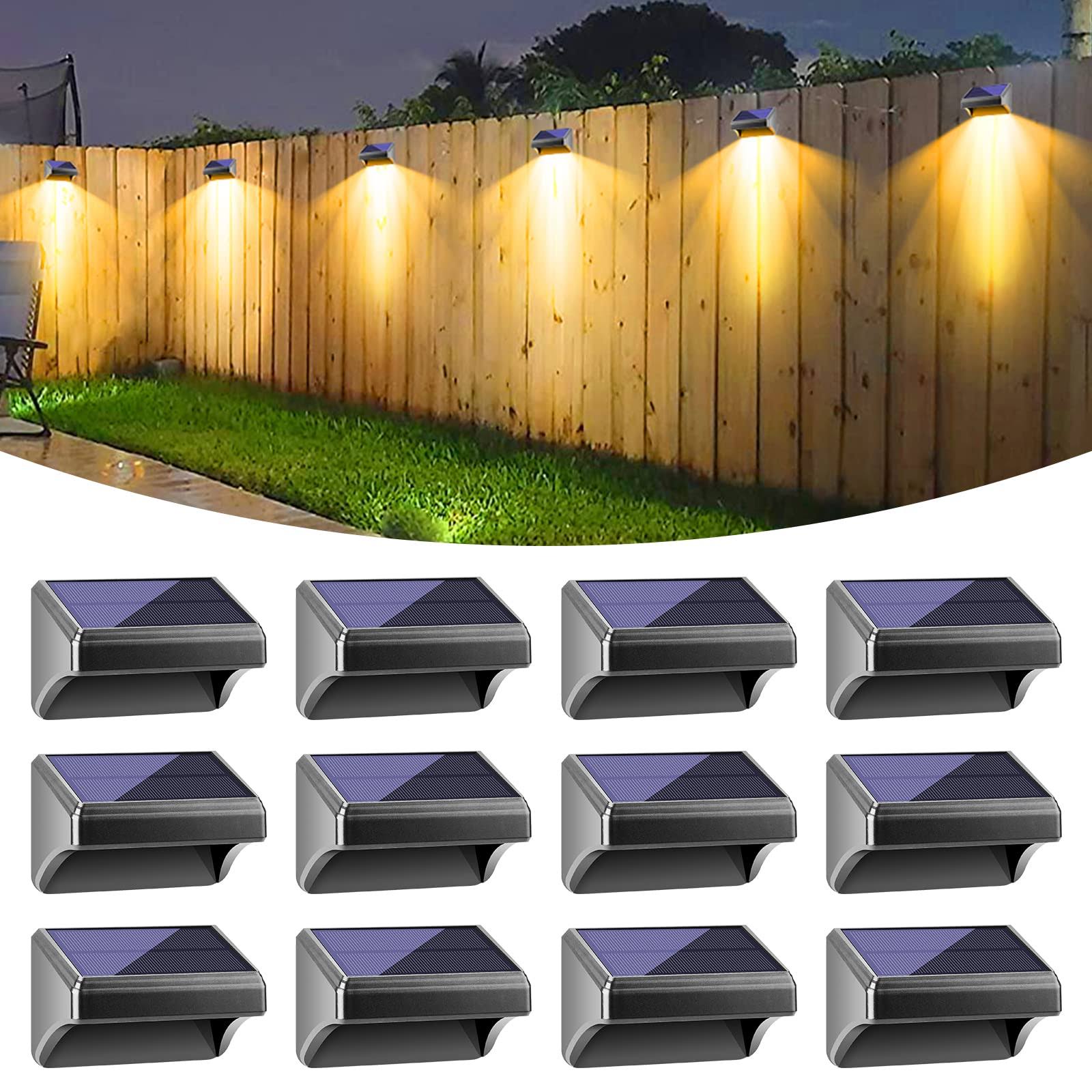 Bridika Solar Fence Lights, Fence Lights Fence Solar Lights Outdoor Waterproof Warm White & Color Glow LED Solar Lights for Back QS31024