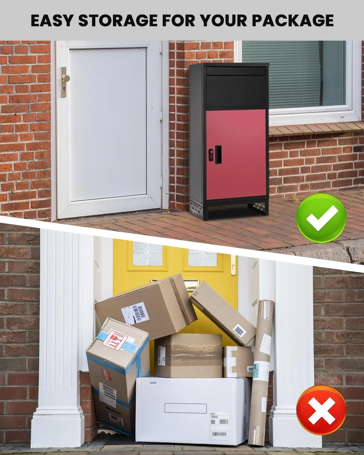 Outside Package Delivery Boxes, 17" x 12" x 34" Large Galvanized Steel Wall and Floor Mount Locking Mailbox, Anti-Theft Delivery Box for Porch, IPX3 Waterproof - Image 6