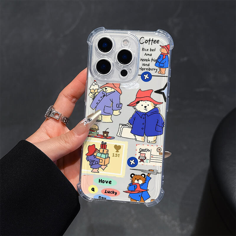 Cute London Bear Clear Shockproof Phone Case - Cartoon Protective Cover for iPhone - wanlinfang
