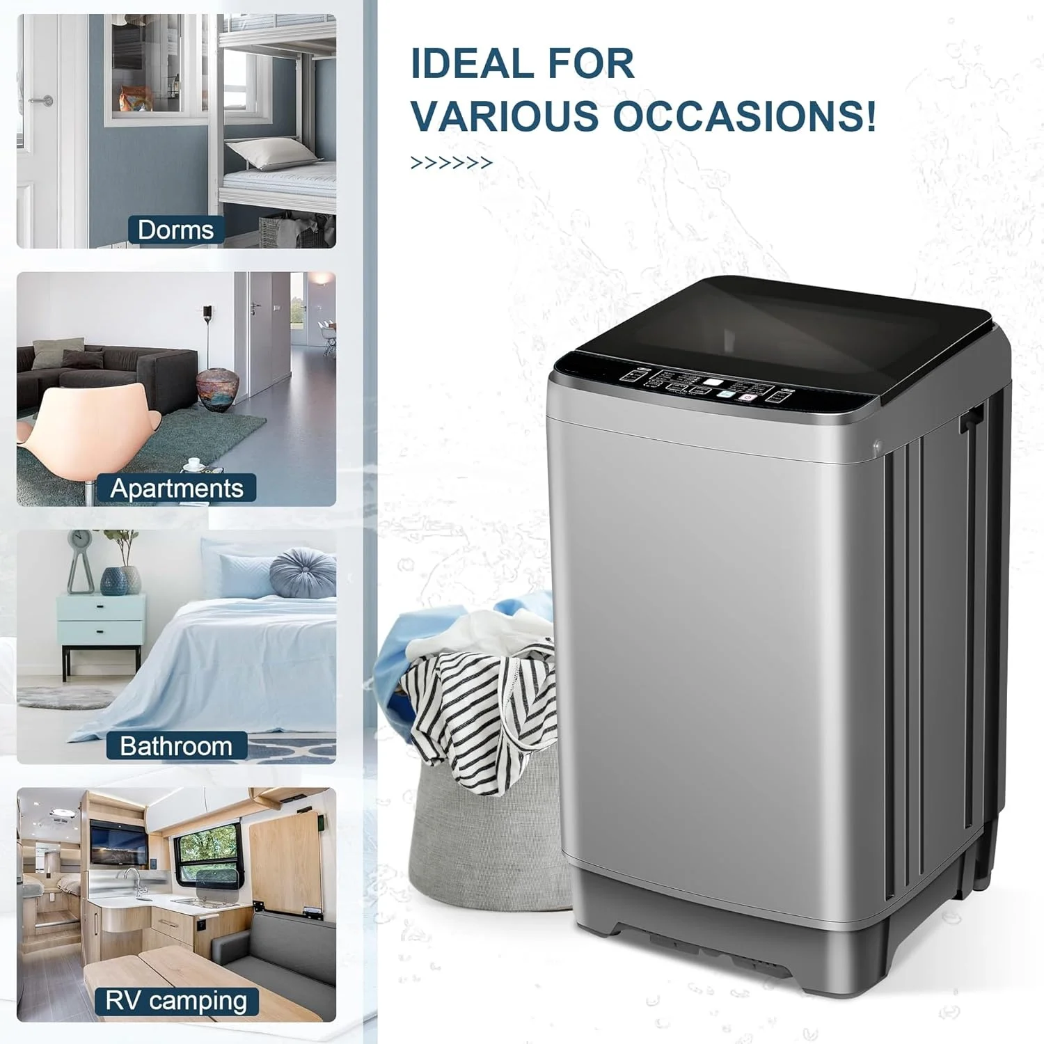 Portable Washing Machine, 25 lbs Full Automatic Washer with 10 Programs 8 Water Levels, Top Load Clothes Washing Machines with LED Display for Home, Apartment, Grey - Image 6