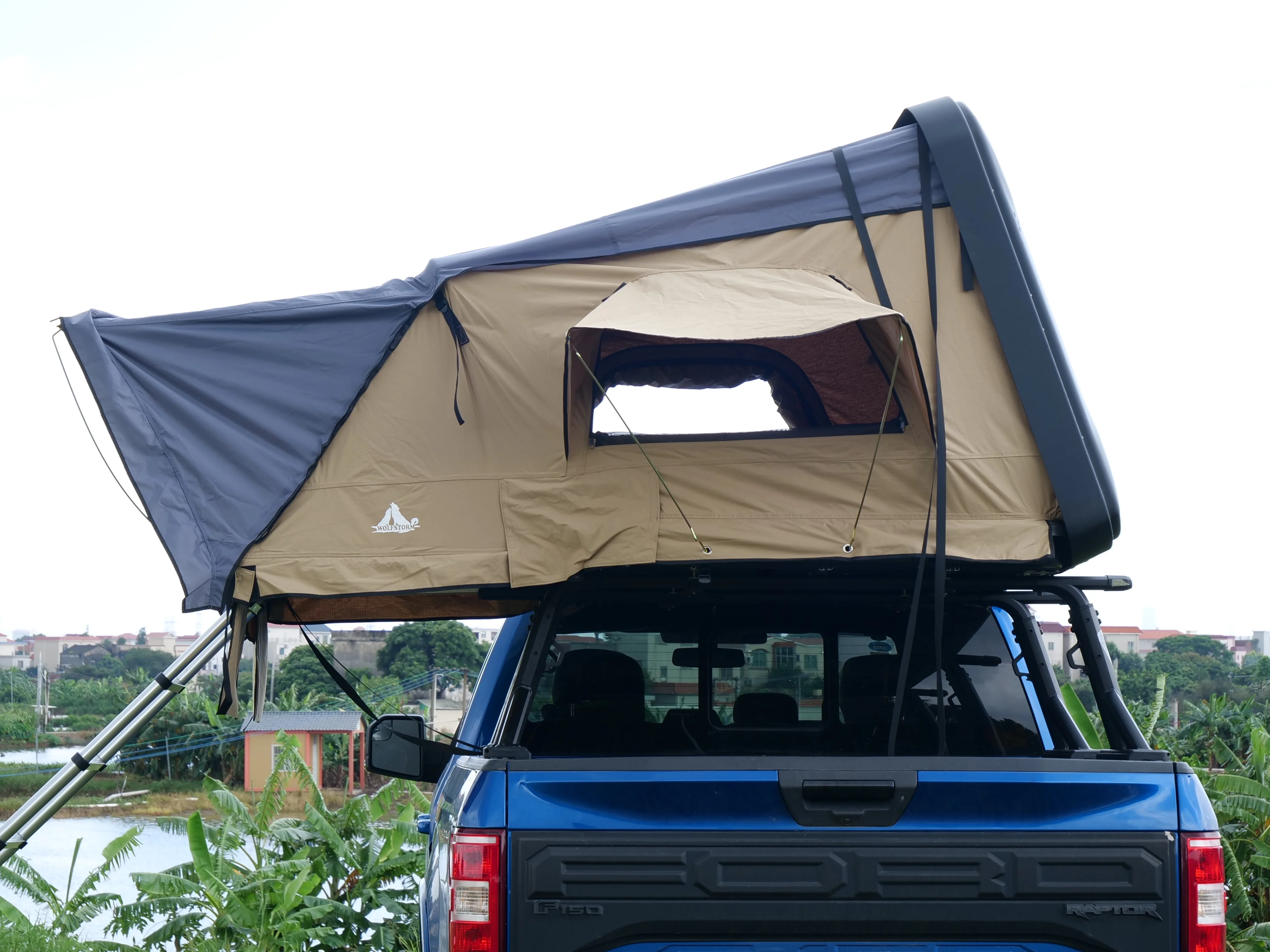 Hardshell Rooftop Tent, 2-3 Person, Khaki, Waterproof, 143.3 lbs(Khaki) - Image 3