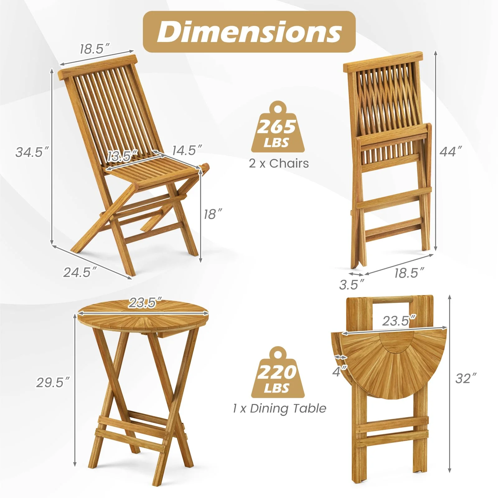 Tangkula 3 Pieces Folding Patio Bistro Set