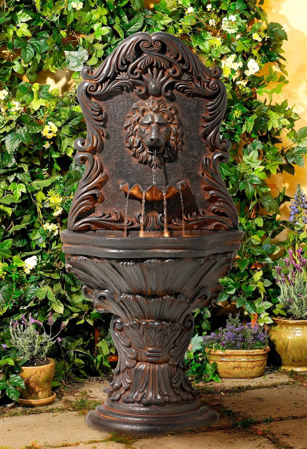 John Timberland Imperial Lion Acanthus Rustic Outdoor Floor Wall Water Fountain with LED Light 50 for Yard Garden Patio Home Deck Porch House Balcony