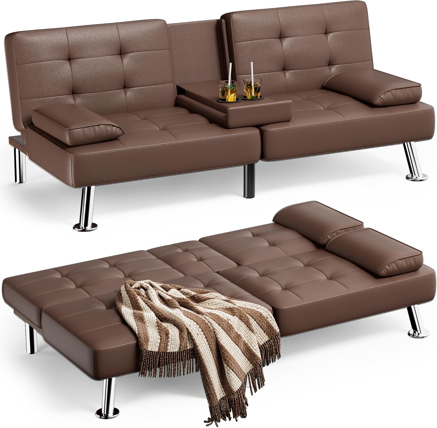 Canapé-lit futon Homall en cuir avec accoudoirs et fauteuil inclinable réglable