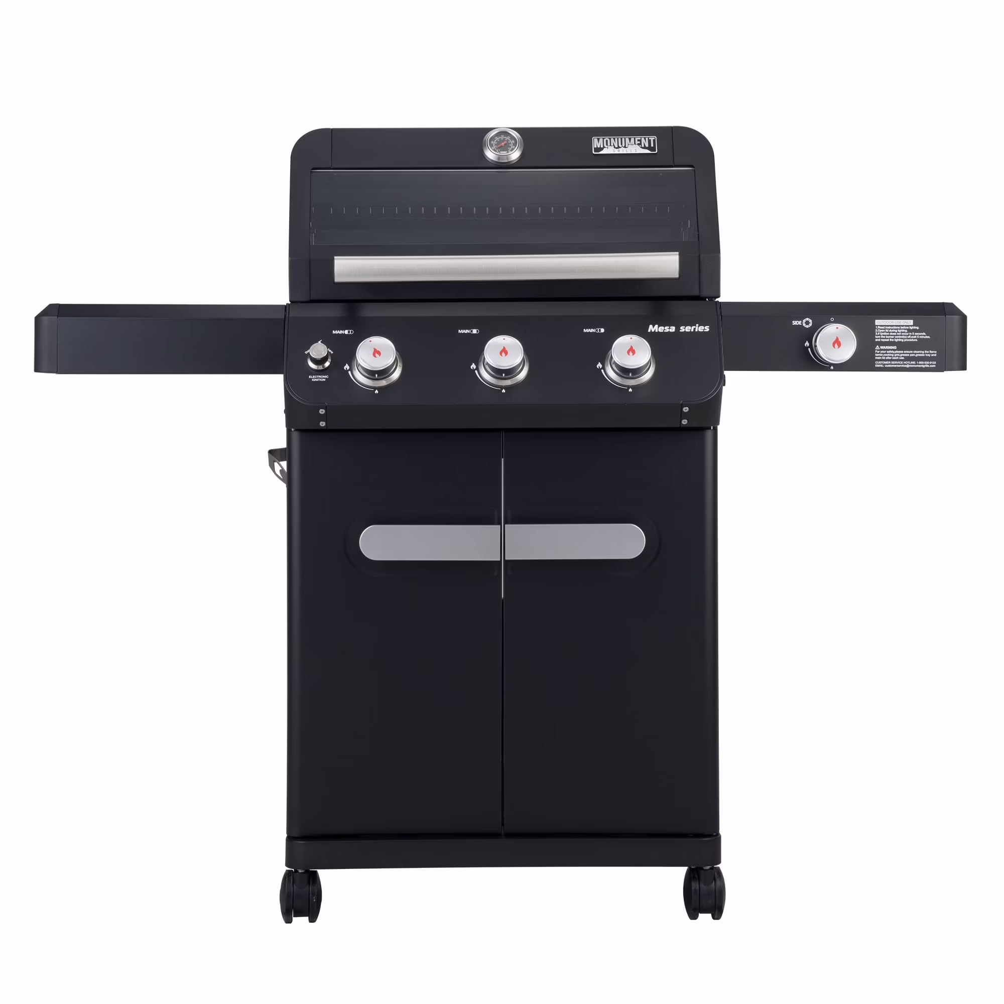 3-Burner Propane Gas Grill in Black with Clear View Lid and LED Controls