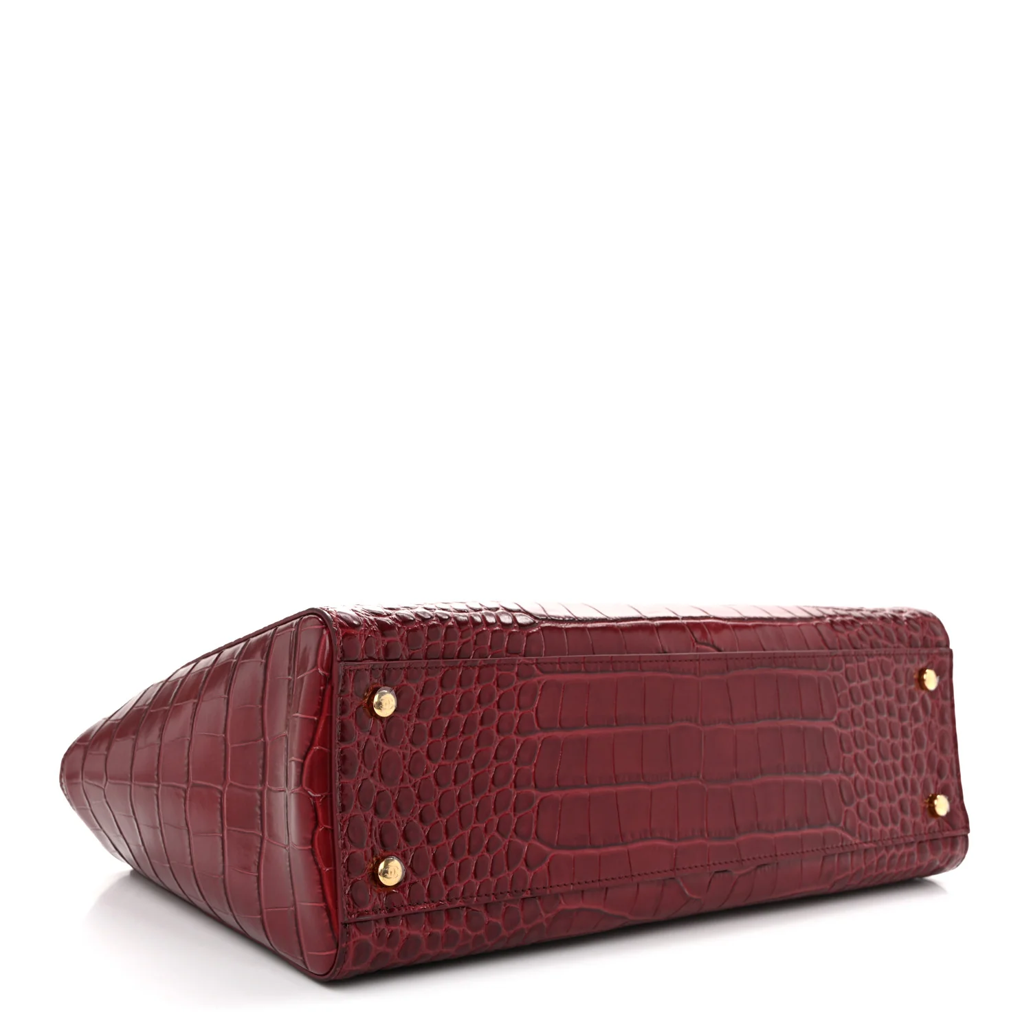 Calfskin Crocodile Embossed Archetype Small Shopper Tote Burgundy