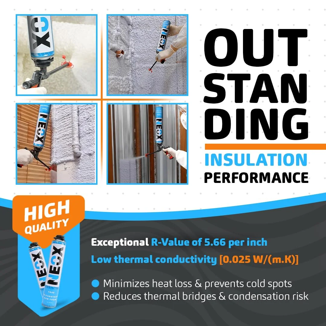 Spray Foam Insulation Kit Closed Cell, 12x 29.6 Oz Cans, Covers 240 Sq.Ft. High-Density Polyurethane Foam with Gun, Cleaner, Gloves, Goggles, Body Suit All-in-One Sealing Solution - Image 9