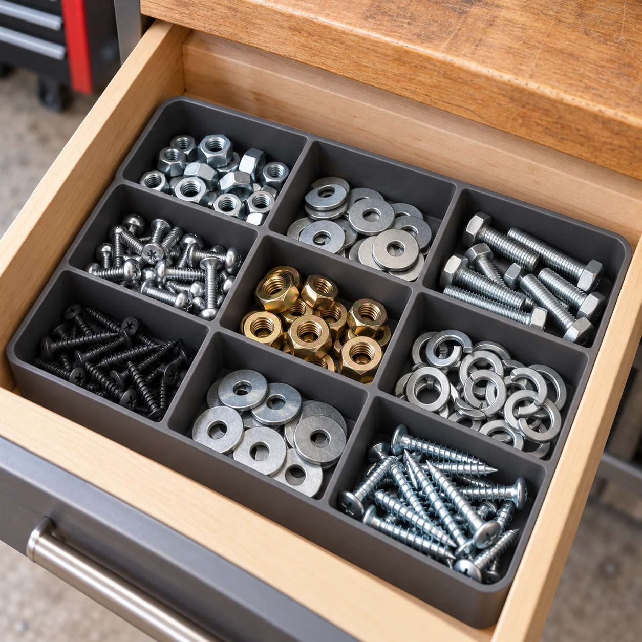 Charcoal Small Parts Drawer Tray, 9 Compartments