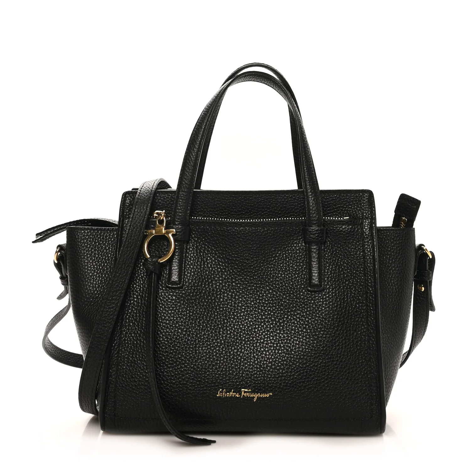 Hammered Calfskin Double Handle Small Amy Tote Black
