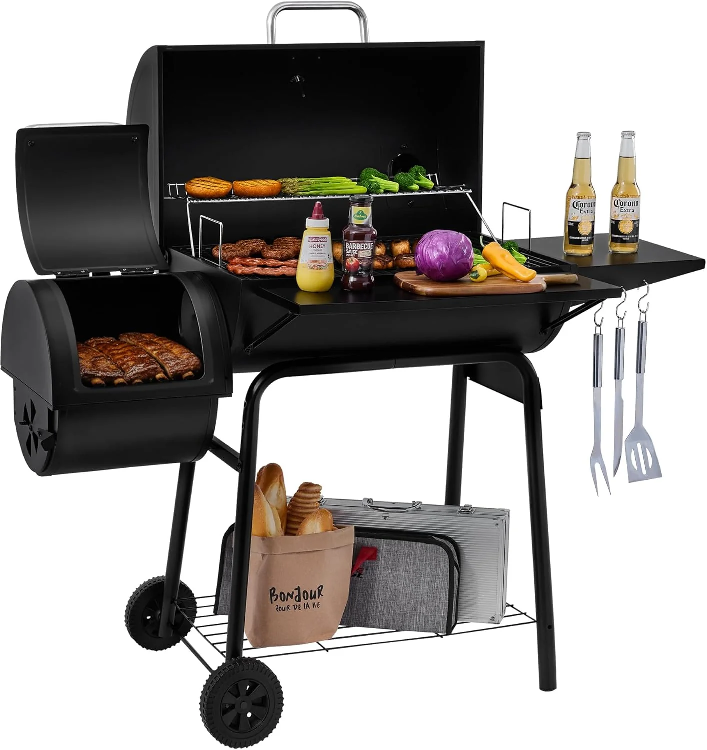 Barbecue à charbon de bois et fumoir décalé Royal Gourmet CC1830S, surface de cuisson de 823 pouces carrés
