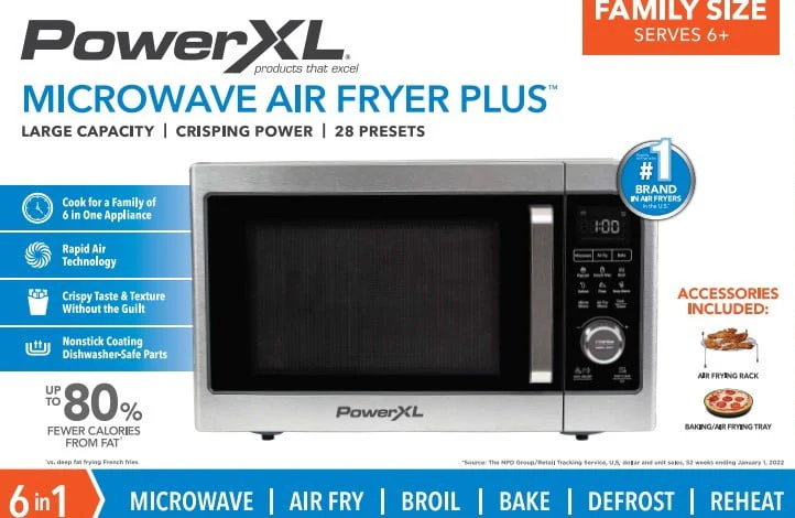 Powerxl Microwave Air Fryer Plus, Stainless Steel / Black, 1cu. Ft