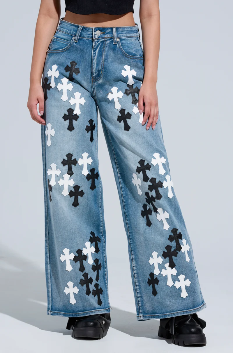 TAKE ME TO CHURCH PATCHWORK DENIM JEAN - Akira Store