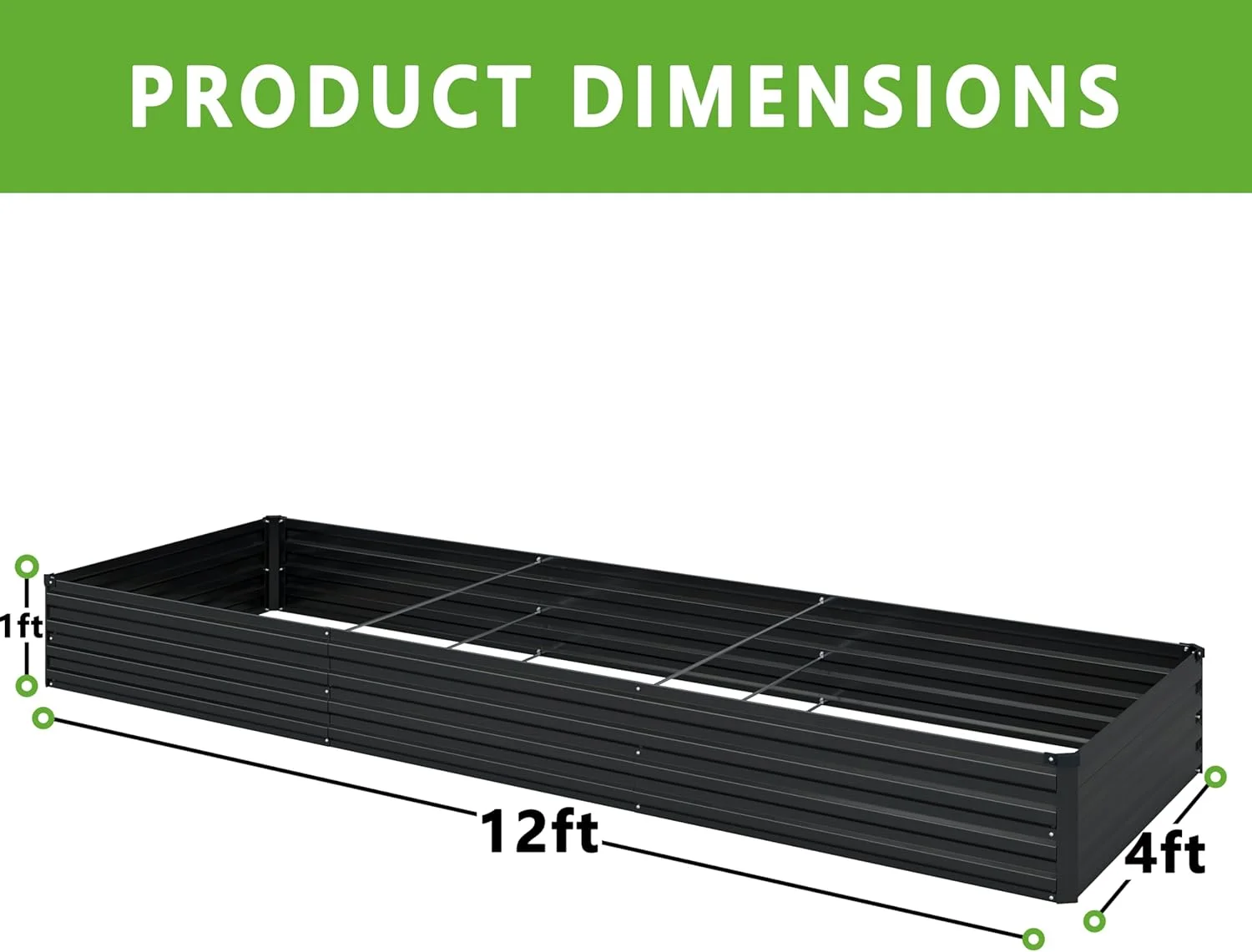2PCS 12x4x1ft Galvanized Raised Garden Bed Kit, Vegetable Boxes - Rectangle Metal Flower Box, Large Planter Raised Beds Outdoor Garden for Planting, Fruit, Herb - Black