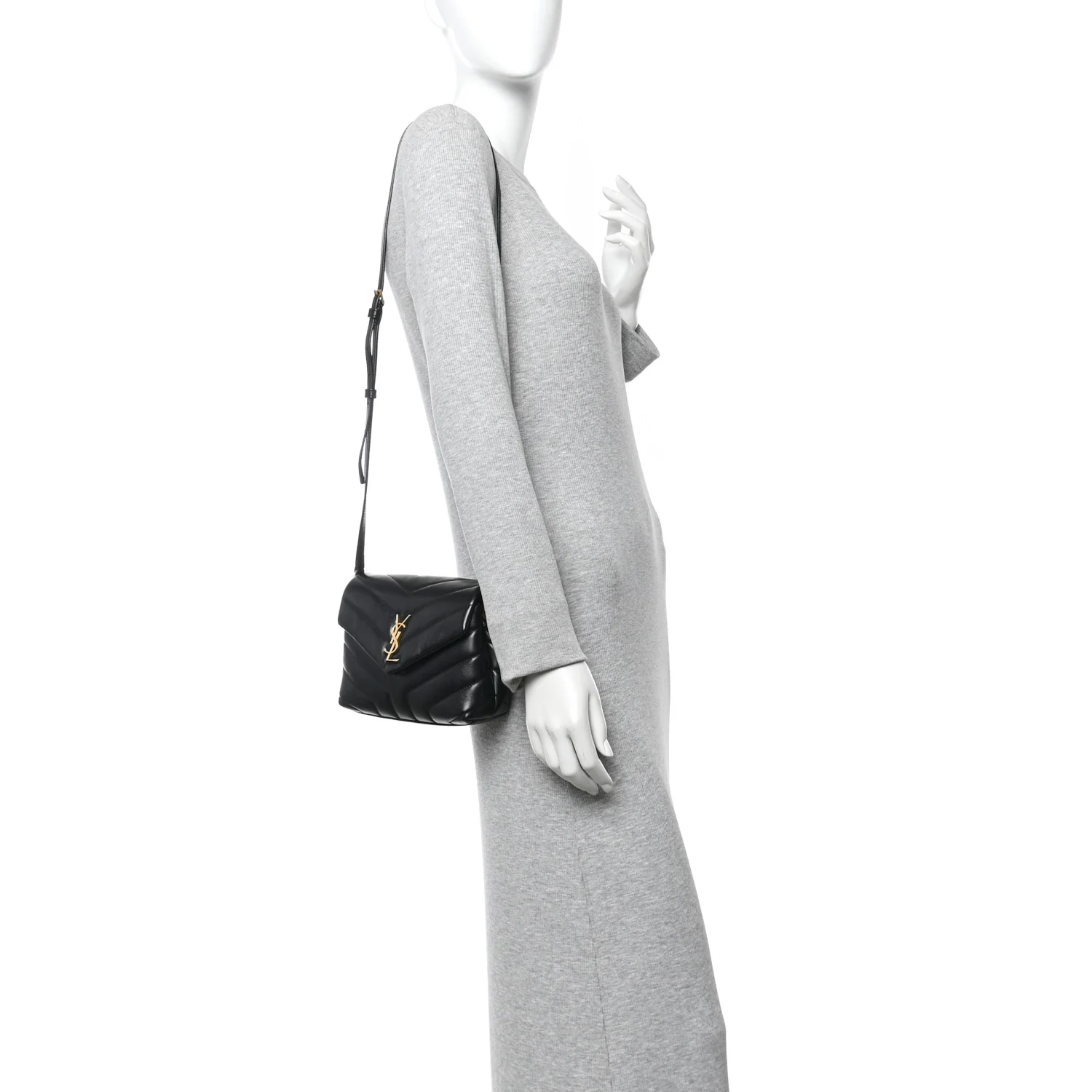 Calfskin Y Quilted Monogram Toy Loulou Crossbody Bag Black