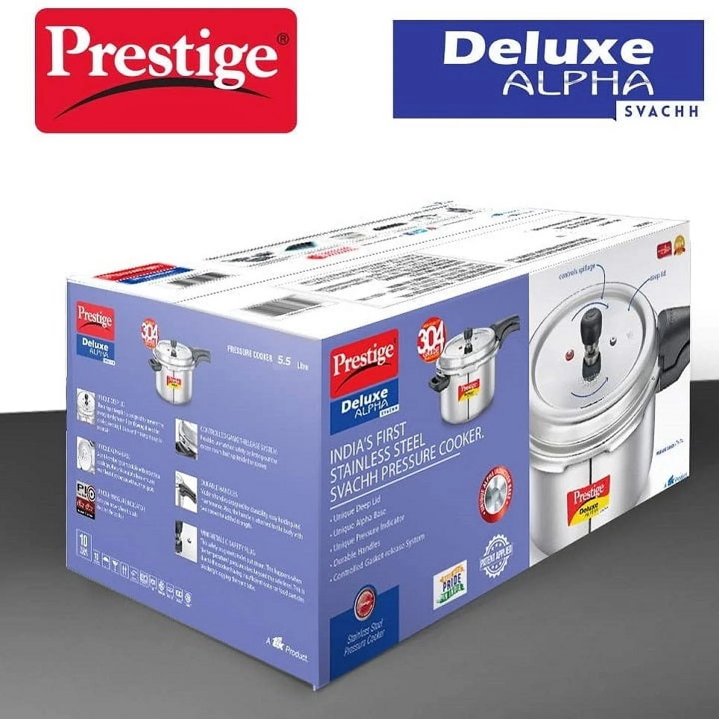 Prestige Deluxe Alpha Svachh 5.5 L Stainless Steel Pressure Cooker