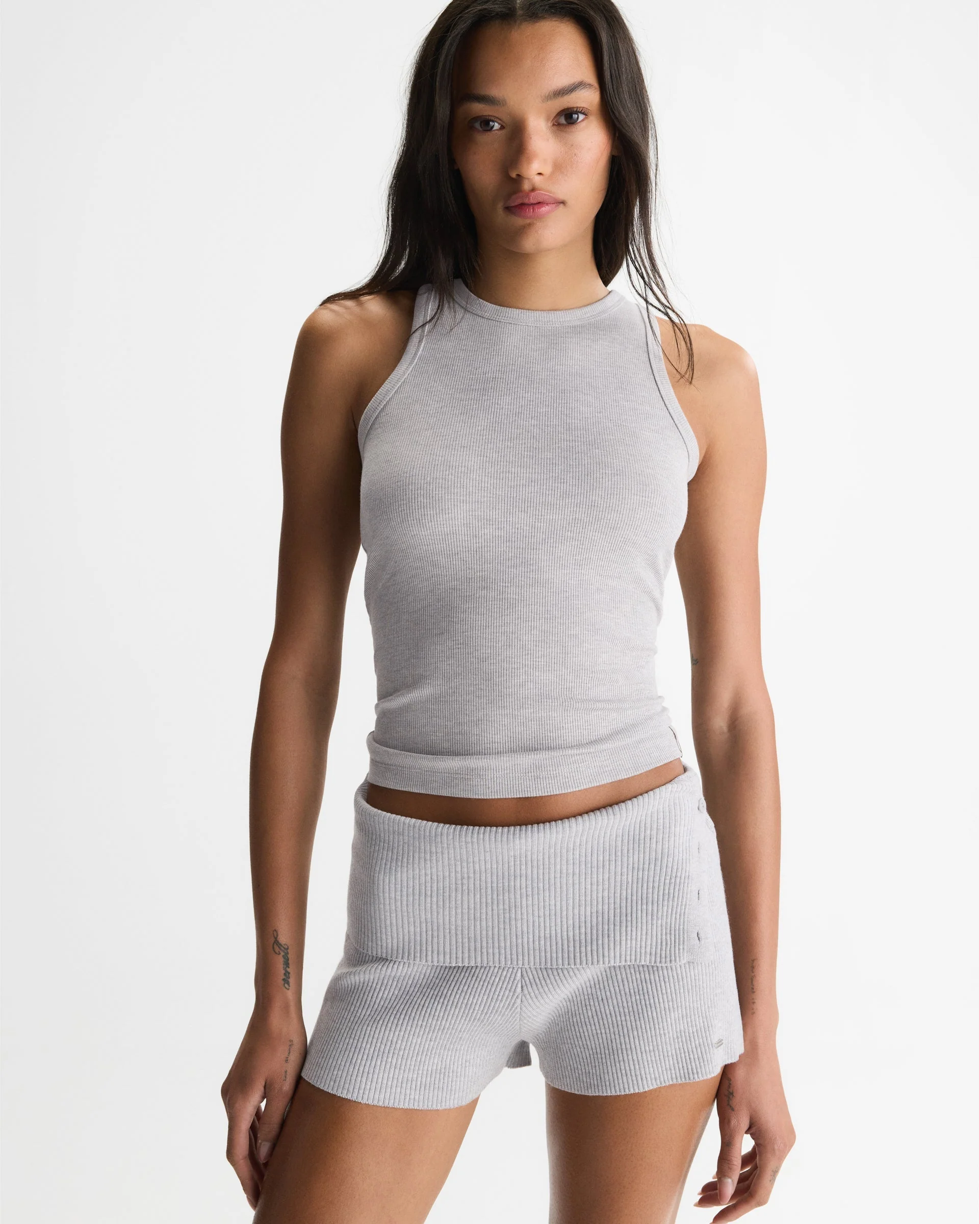 Soft Modal Rib Tank Top - Light Grey Melange