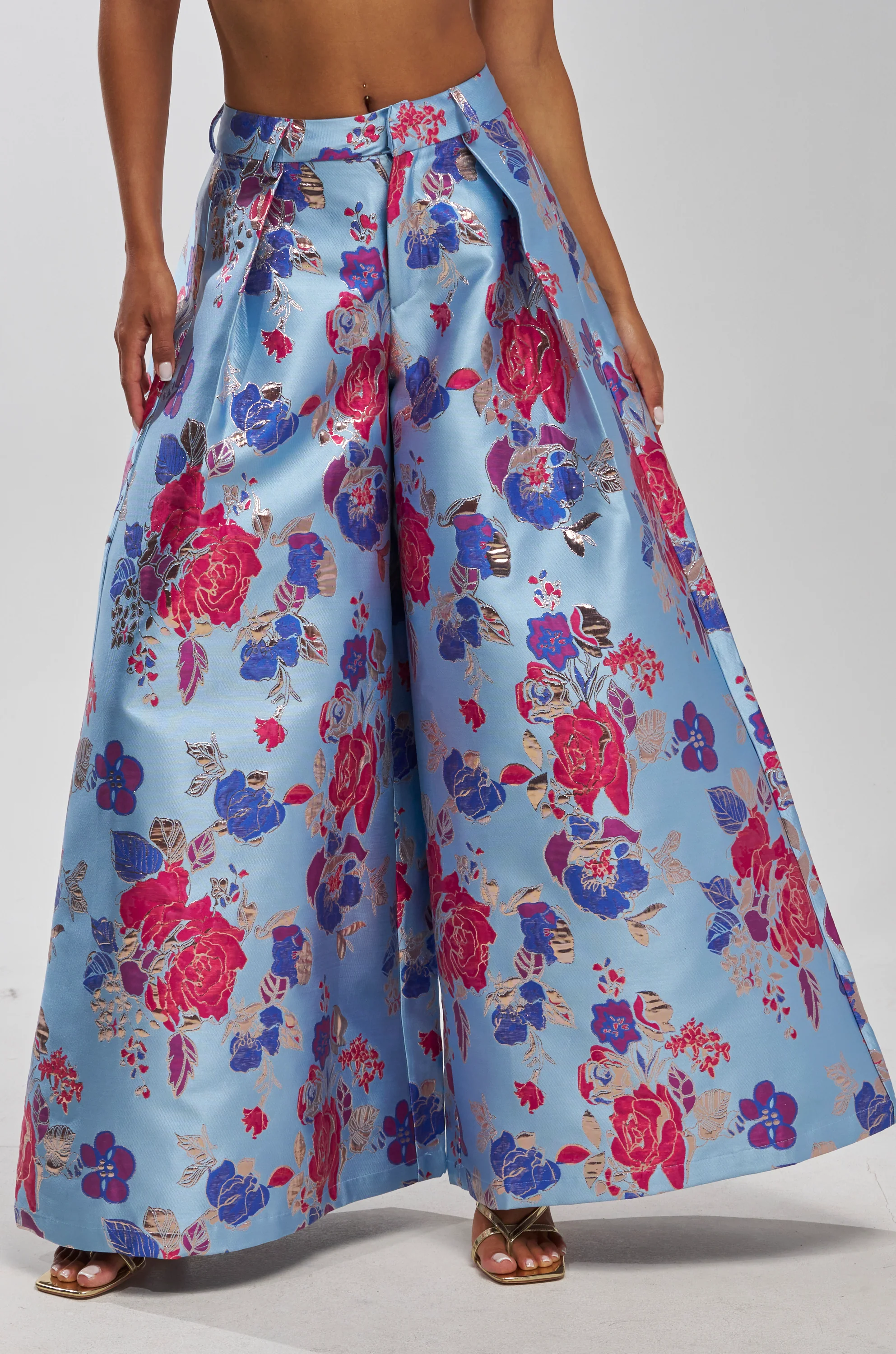 BUY MYSELF FLOWERS BROCADE TROUSER IN BLUE - Akira Store