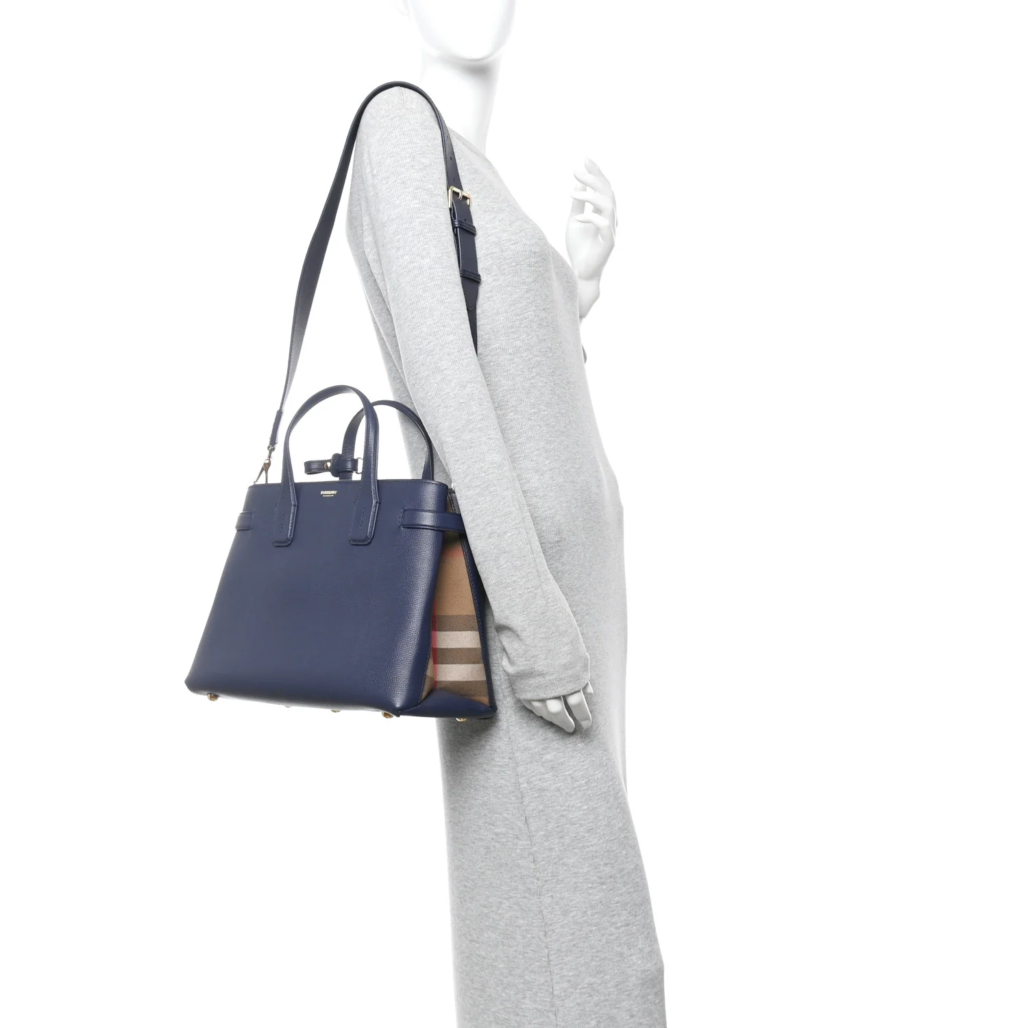 Derby Calfskin Vintage Check Medium Banner Tote Regency Blue