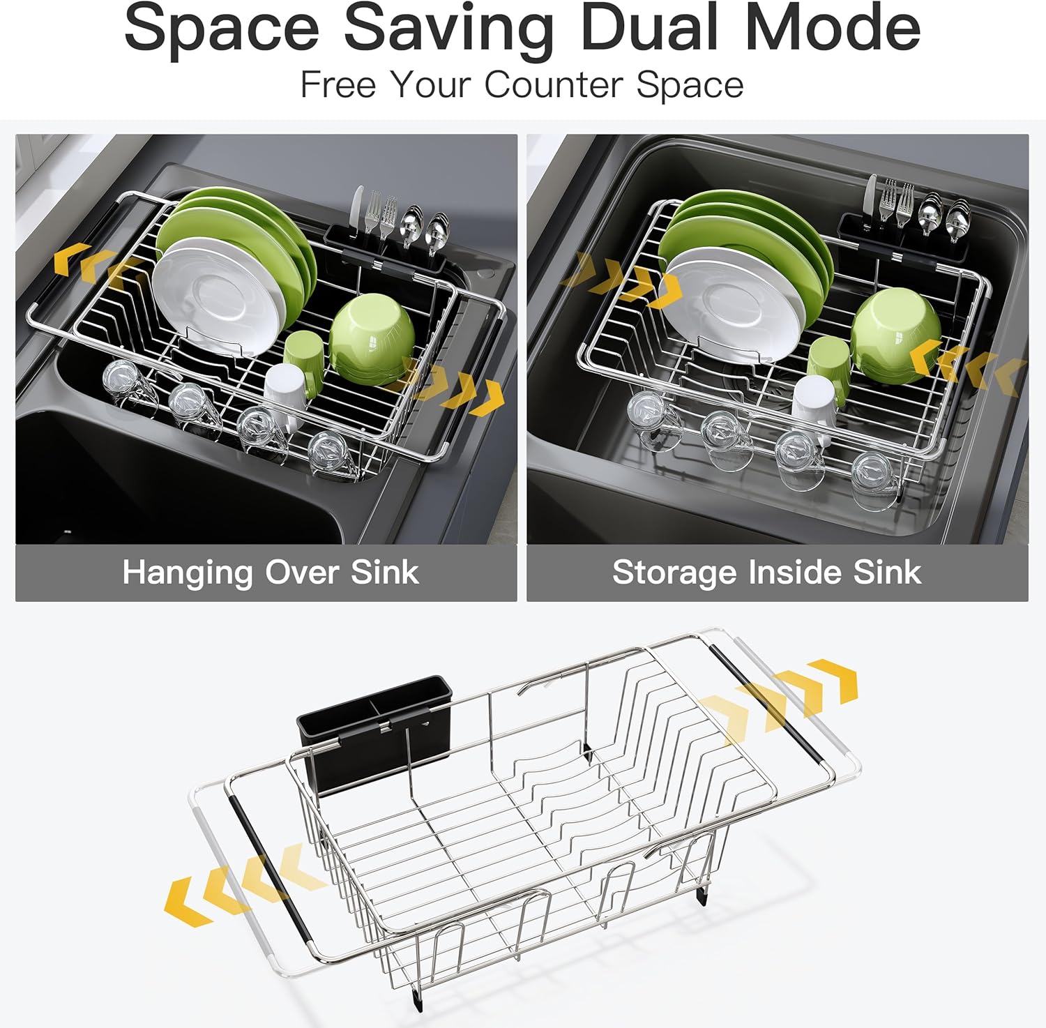 JASIWAY Dish Drying Rack in Sink, Dish Drainer with Cup and Utensil Holder