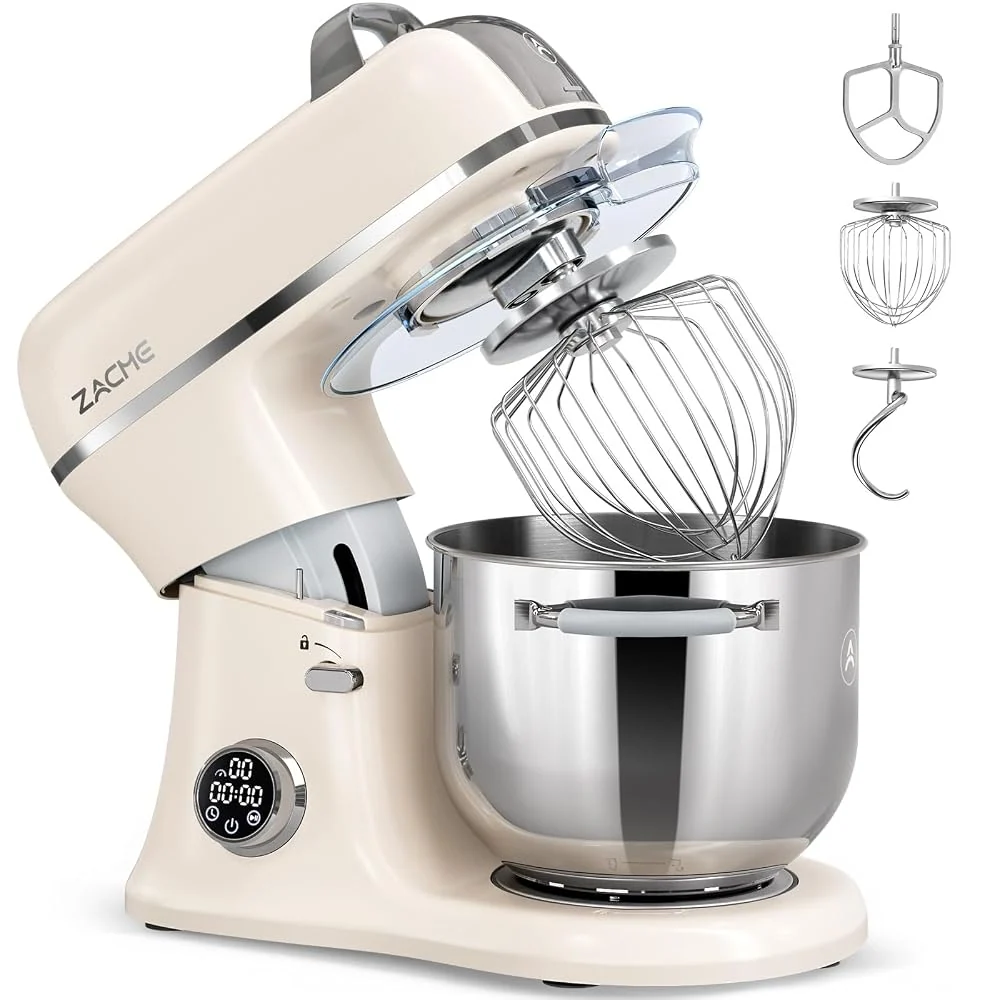 ZACME 7 Quart Stand Mixer Aluminum Die Casting, 650W 12 Speed Tilt-Head Kitchen Electric Stand Mixer, Household Food Mixer with Stainless Steel Bowl, Dough Hook, Whisk and Beater-Cream